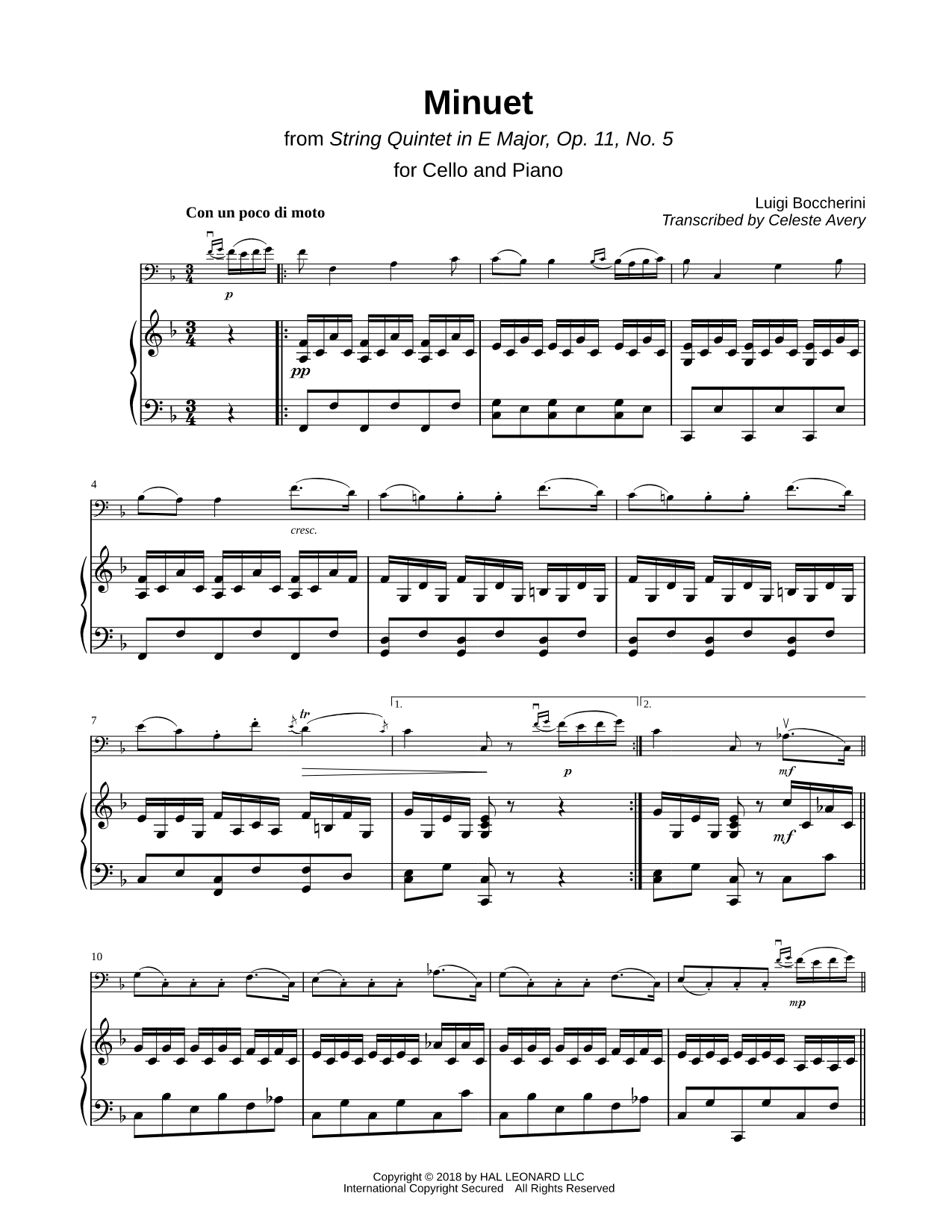 Minuet, Opus 11, No. 5 - Cello & Piano