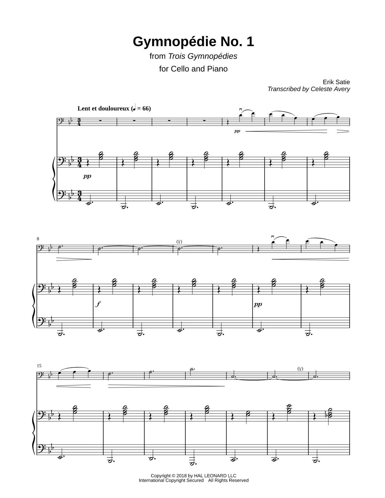 Gymnopédie No. 1 - Cello & Piano