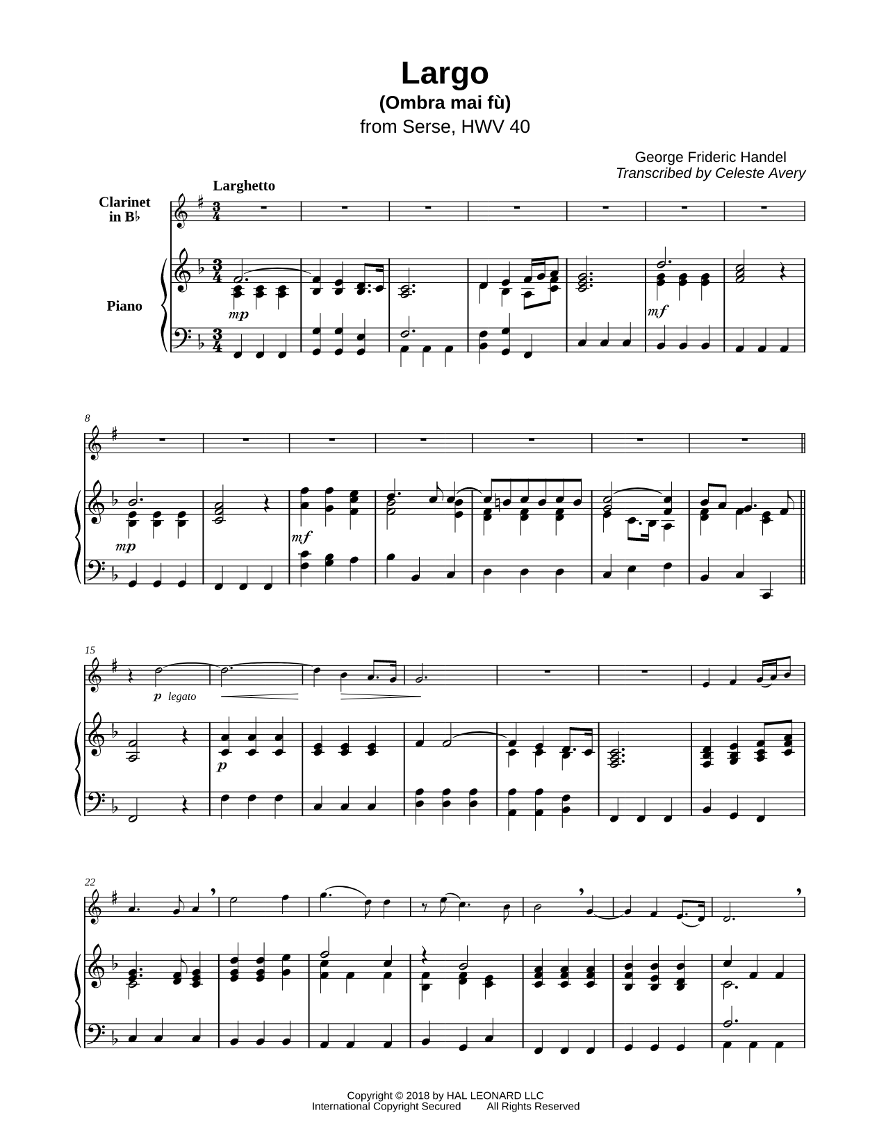 Largo from Xerxes, HWV 40 - Clarinet & Piano