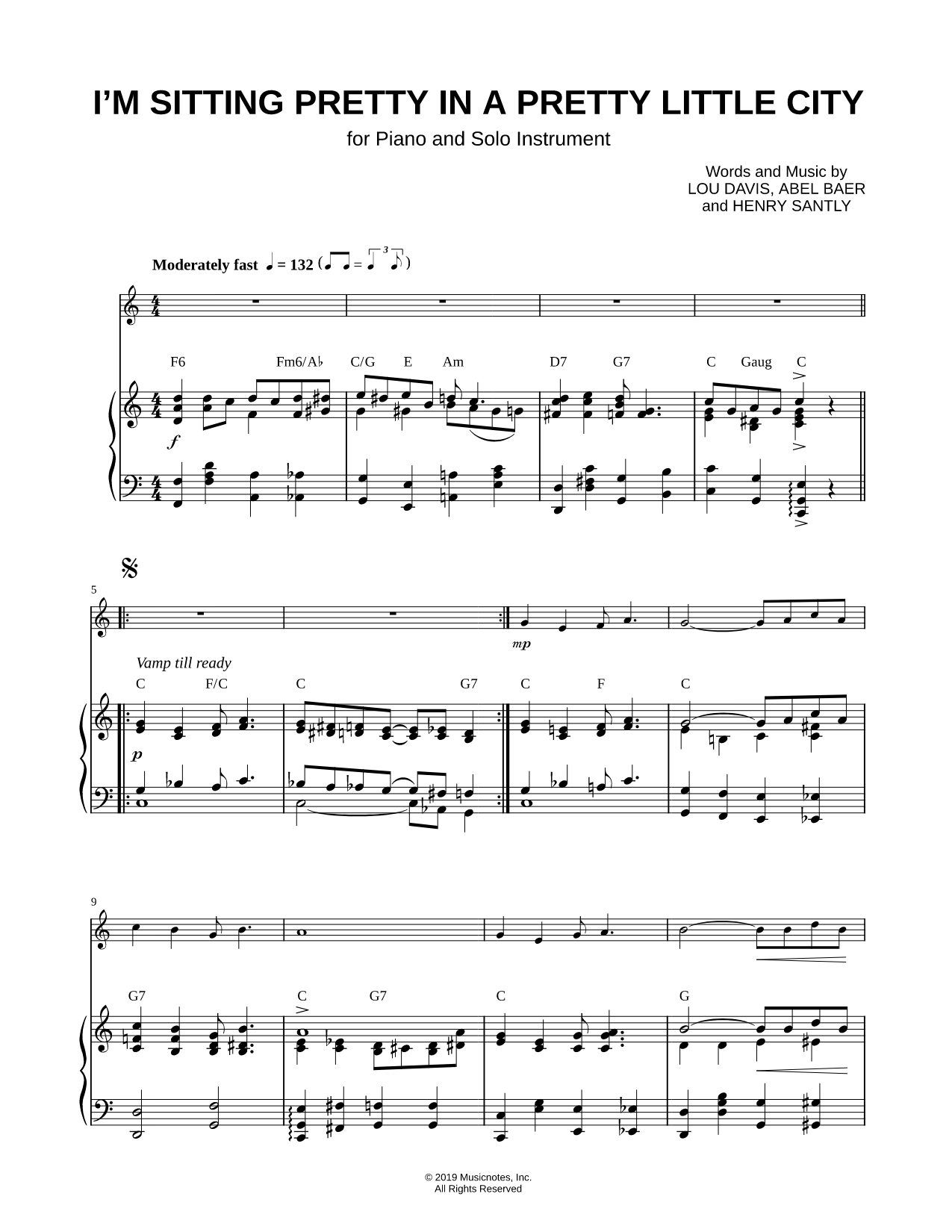 I'm Sitting Pretty in a Pretty Little City - Piano Accompaniment