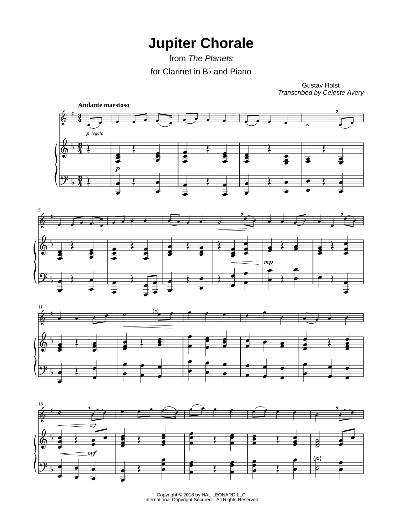 Jupiter from The Planets - Clarinet & Piano