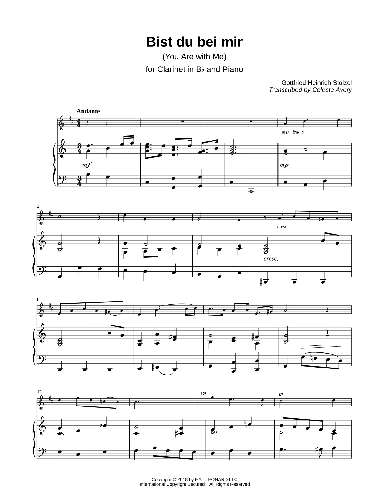 Bist du bei mir, BWV 508 - Clarinet & Piano