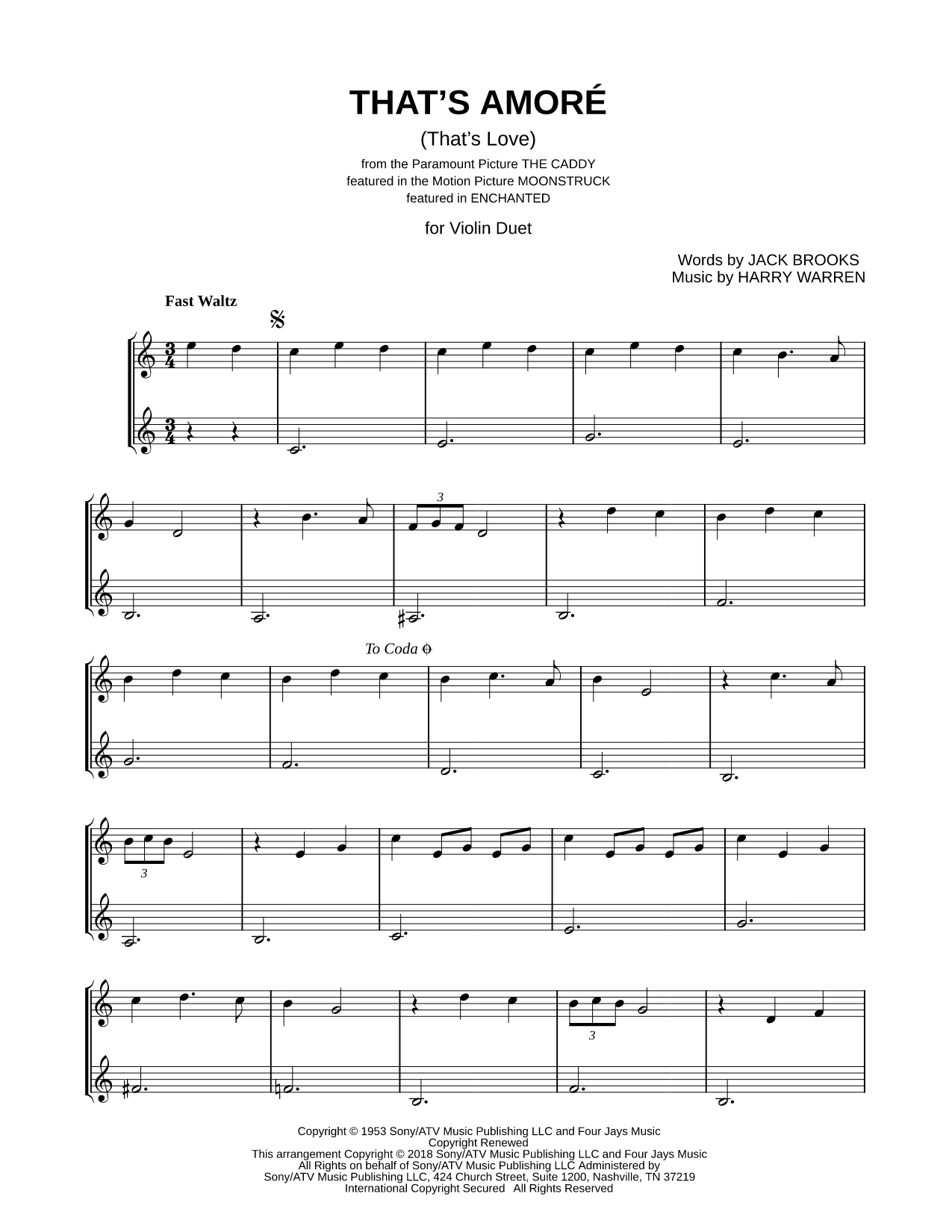 That's Amore - Violin Duet
