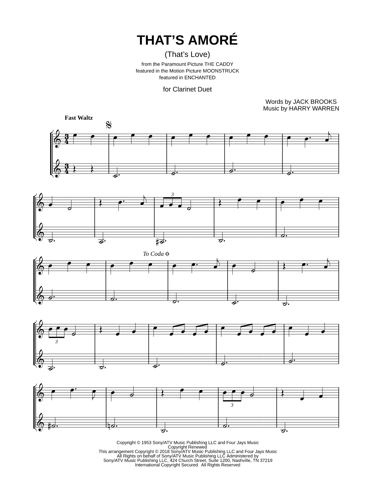That's Amore - Clarinet Duet