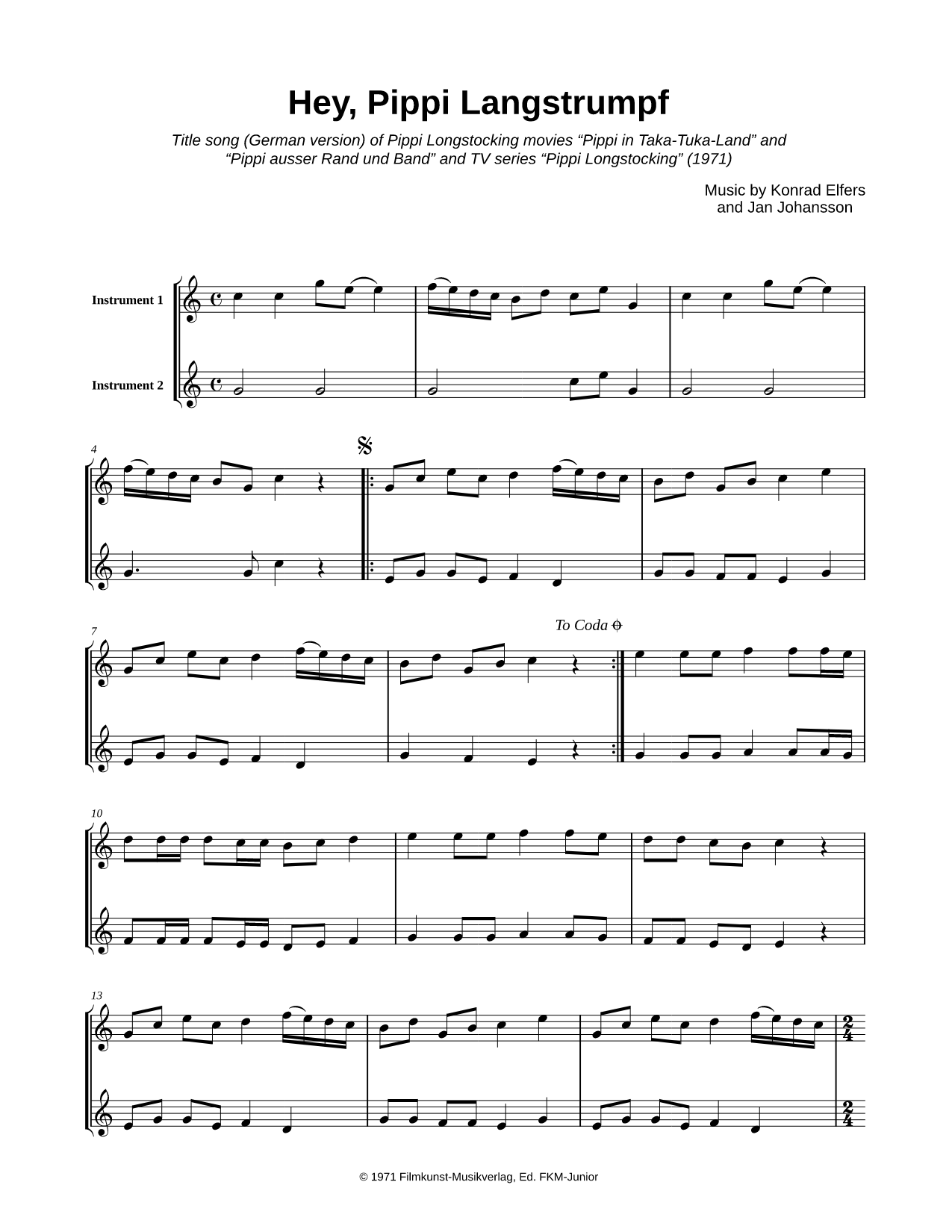 Hey, Pippi Langstrumpf - C Instrument