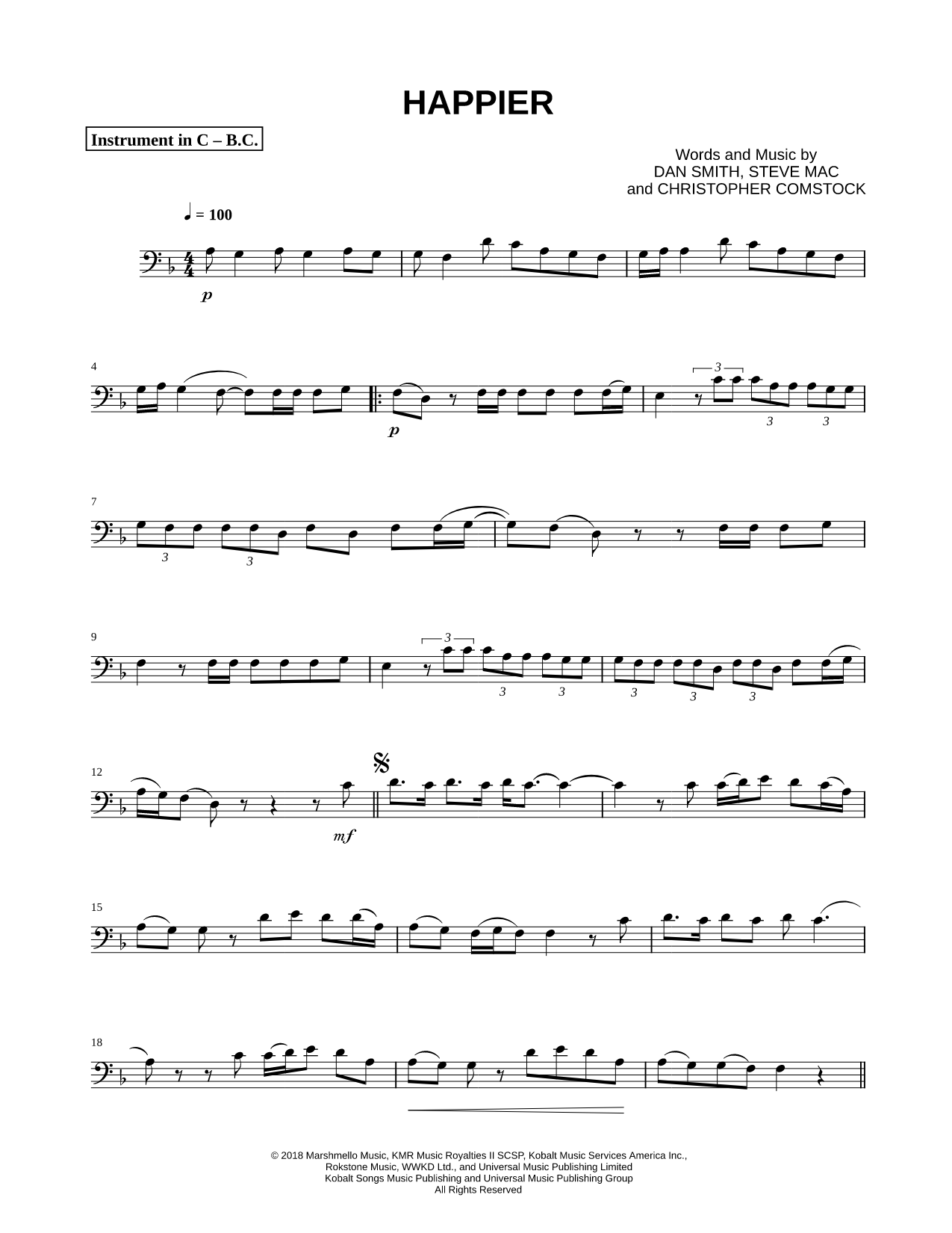 Happier - Bass Clef Instrument