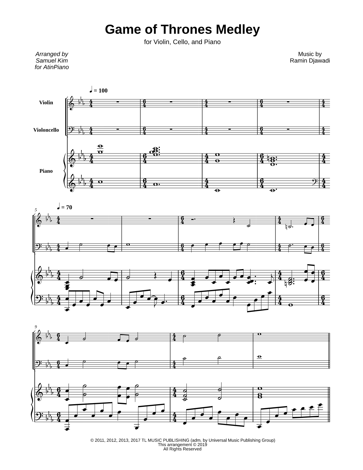 Game of Thrones Medley - Violin, Cello & Piano