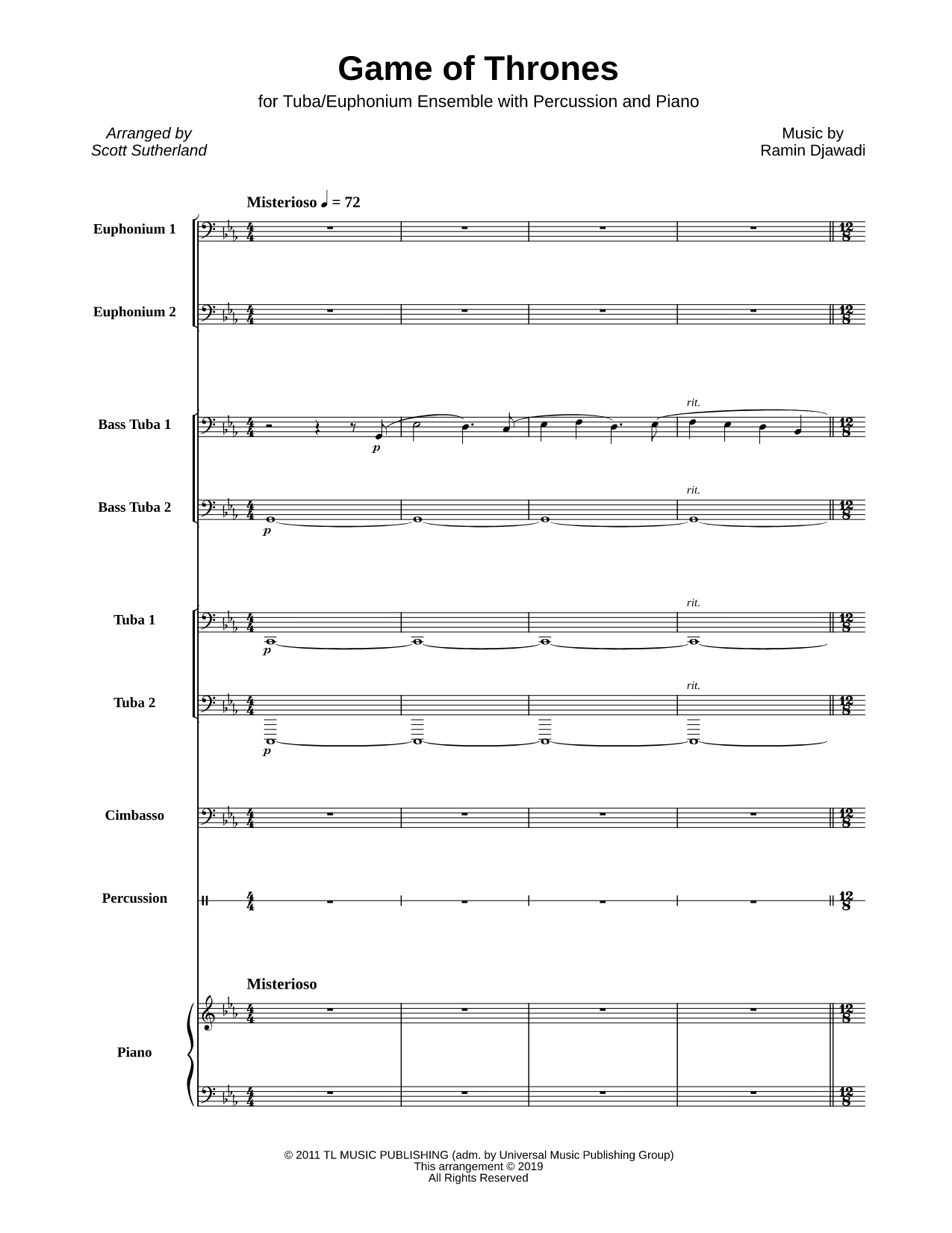 Game of Thrones - Tuba / Euphonium Ensemble with Percussion & Piano