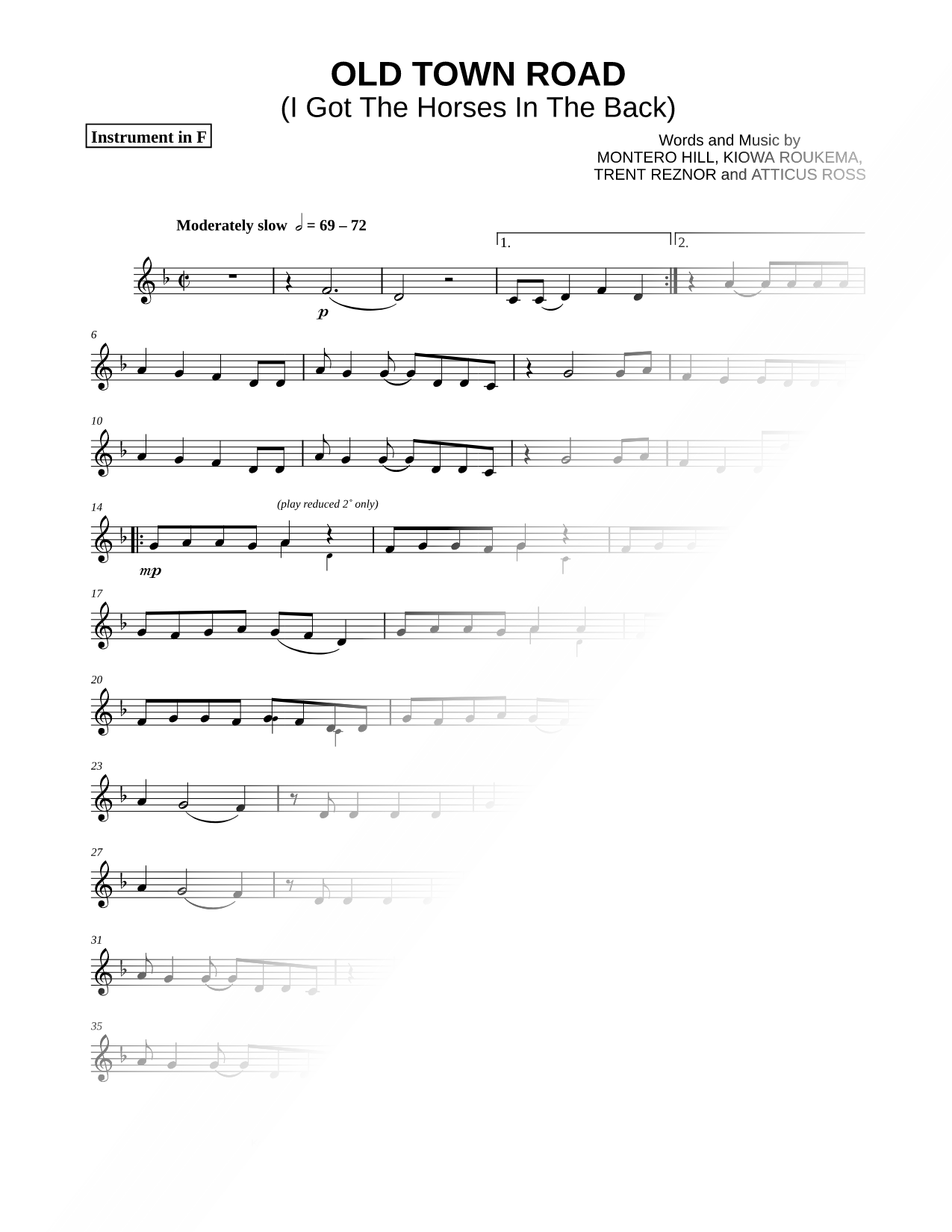 Old Town Road - F Instrument