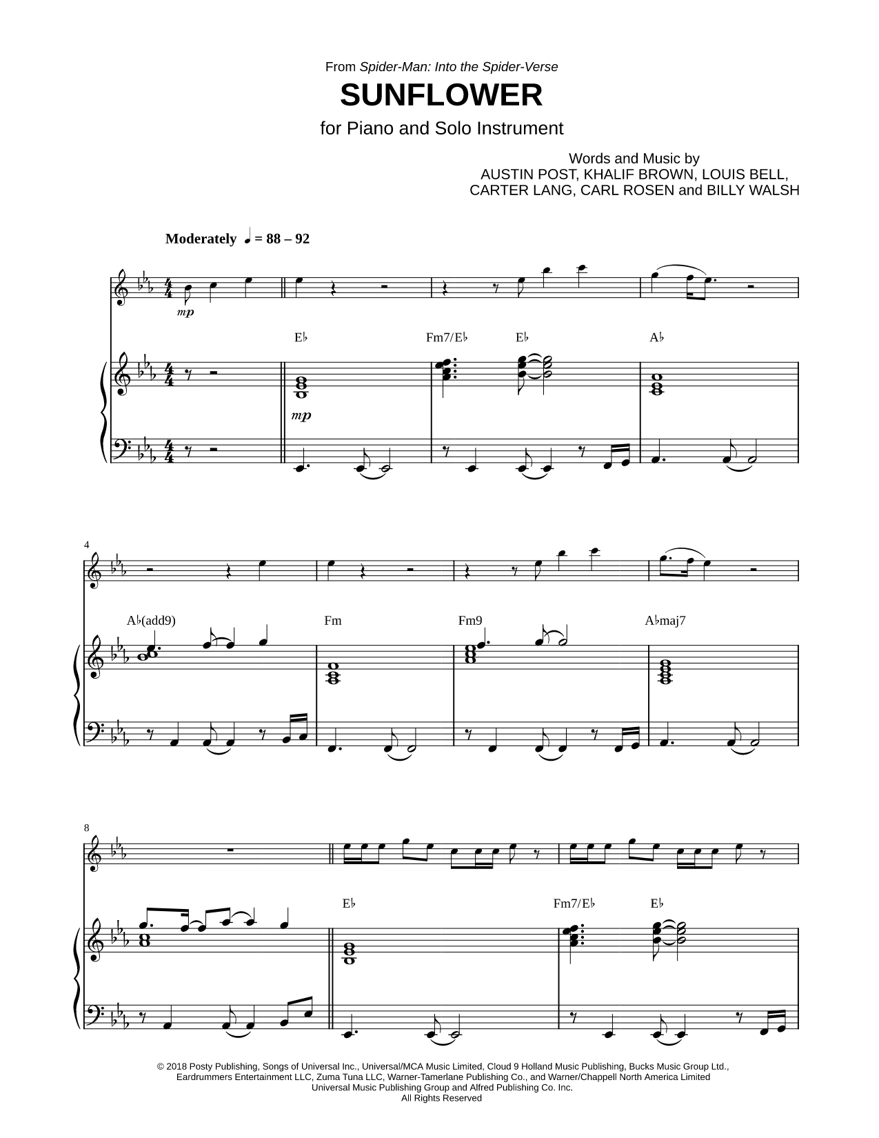 Sunflower - Piano Accompaniment