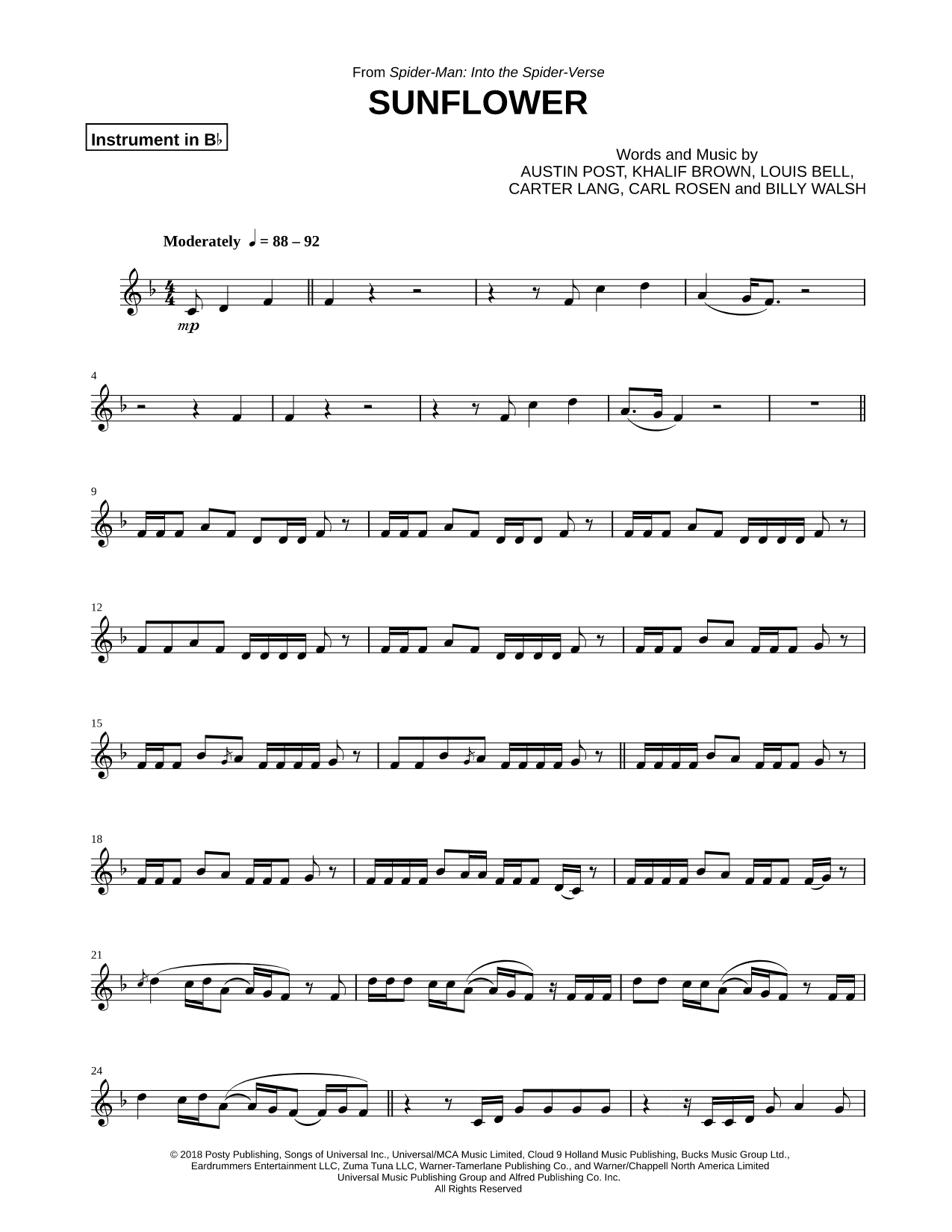 Sunflower - Bb Instrument