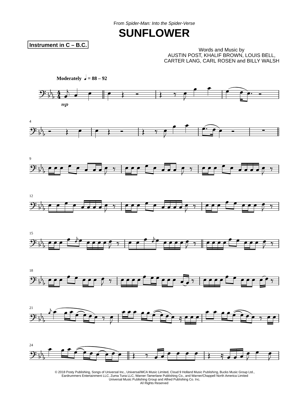 Sunflower - Bass Clef Instrument