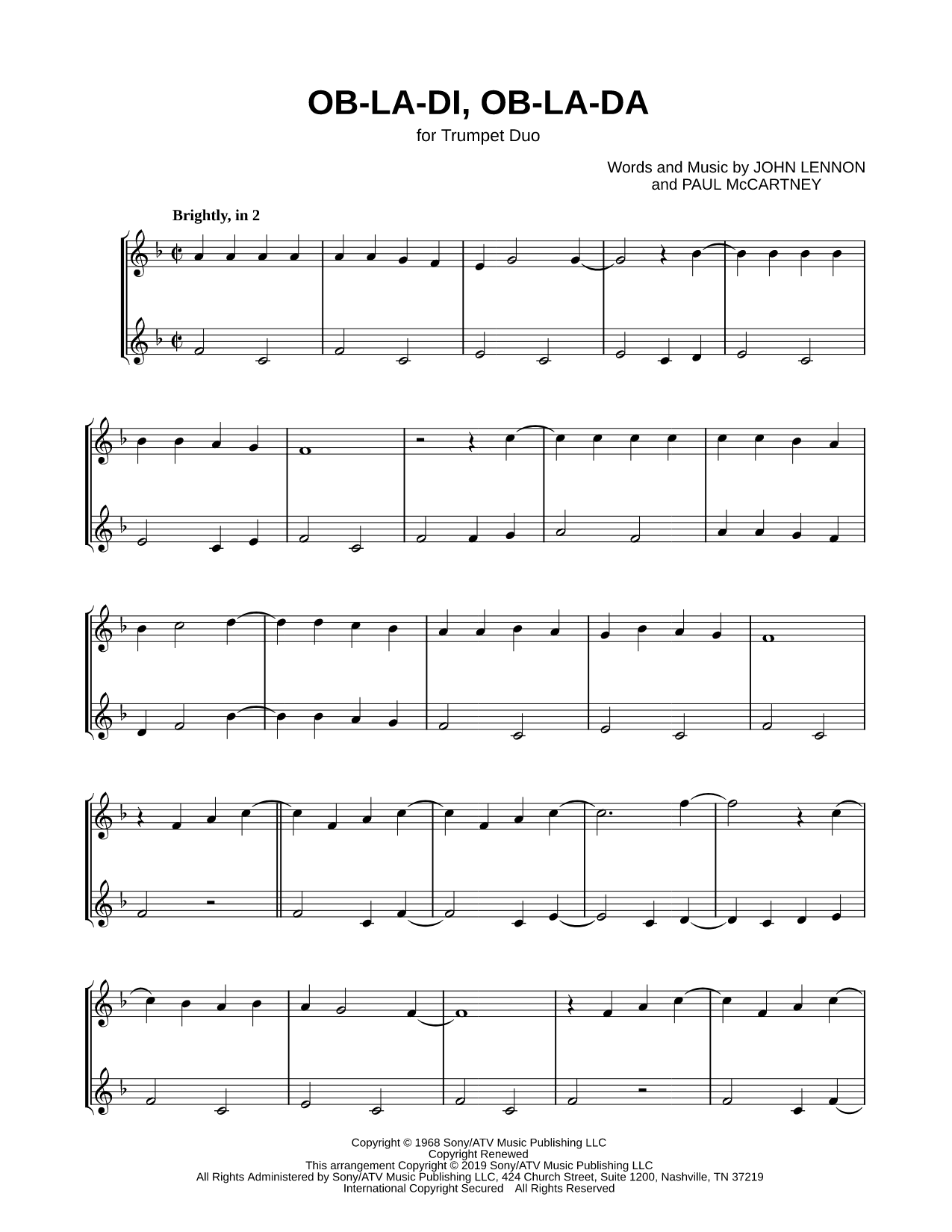 Ob-La-Di, Ob-La-Da - Trumpet Duet