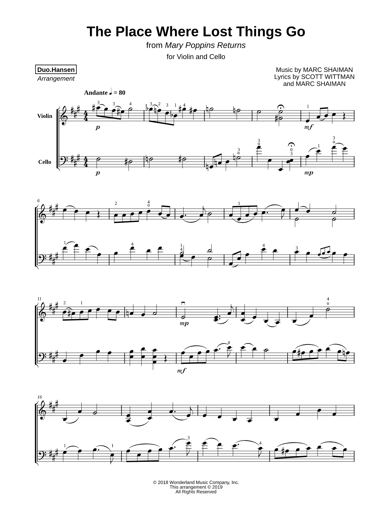 The Place Where Lost Things Go - Violin & Cello