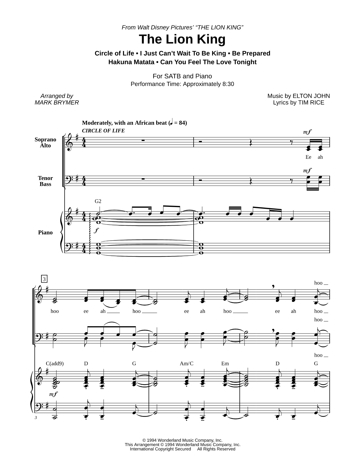 The Lion King (Choral Medley)