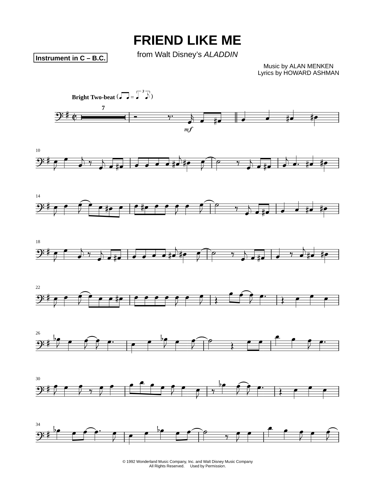 Friend Like Me - Bass Clef Instrument