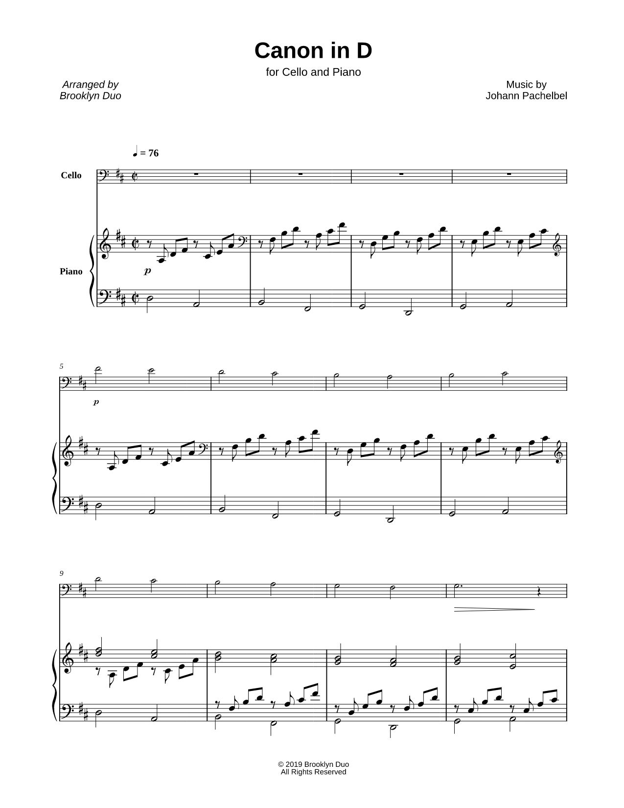 Pachelbel's Canon in D - Cello & Piano