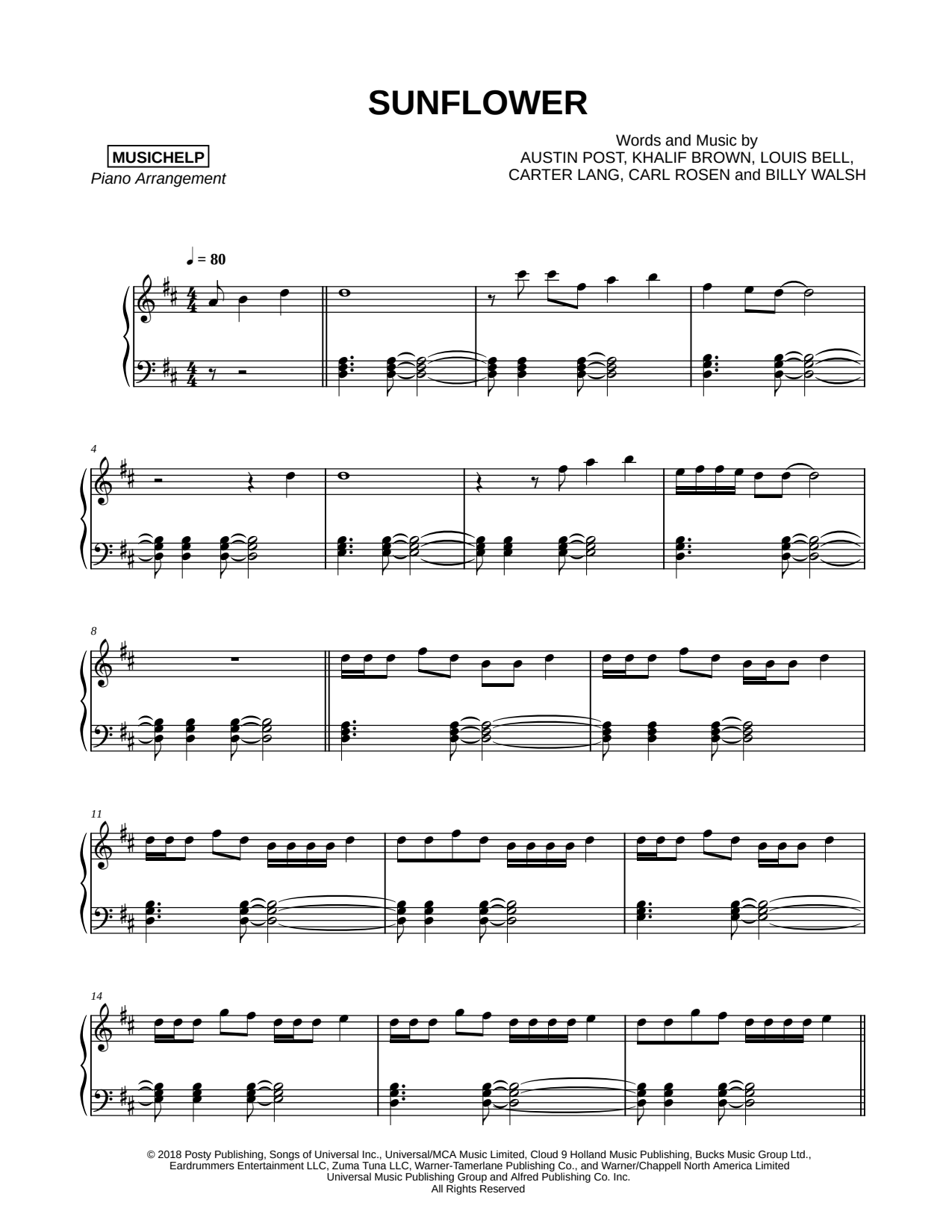 Sunflower Sheet Music — Piano Solo