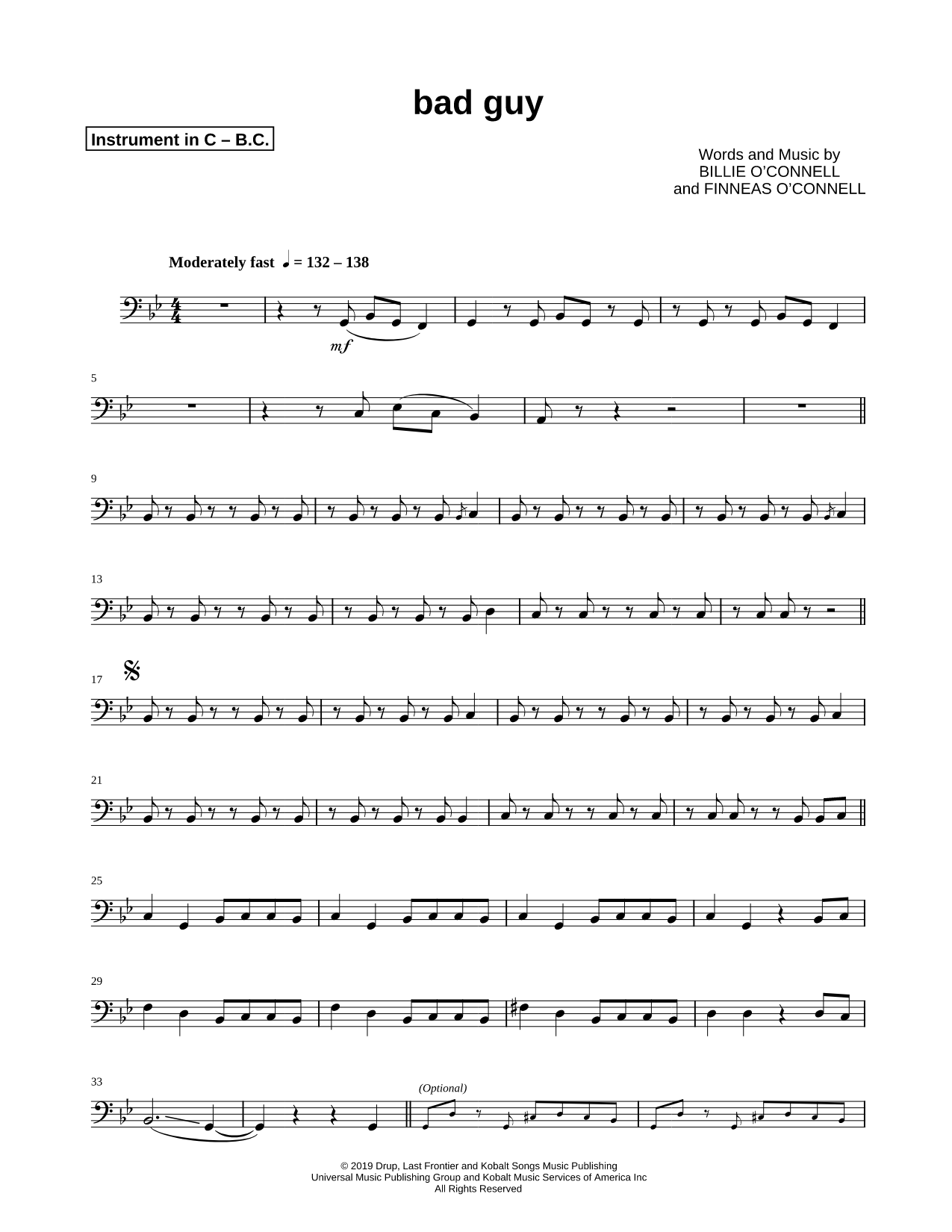bad guy - Bass Clef Instrument