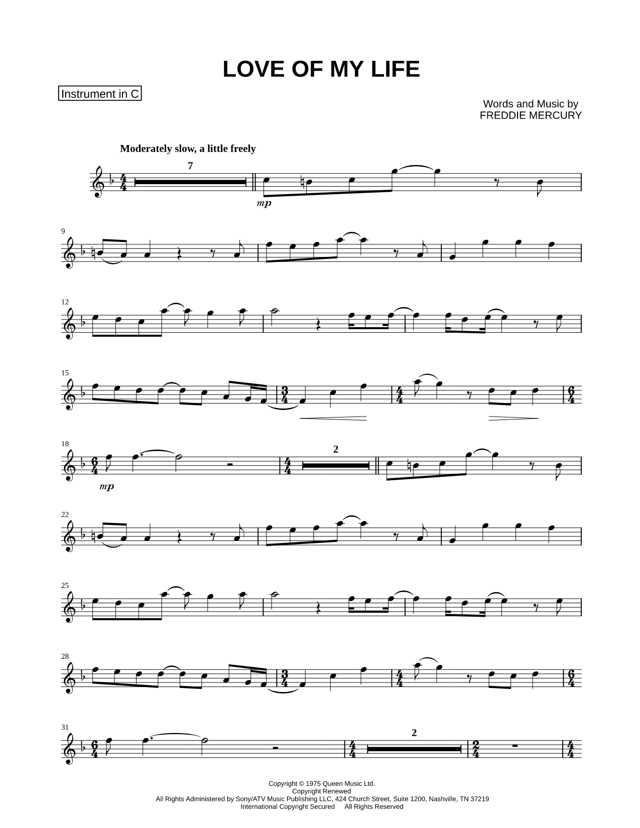Love of My Life - C Instrument