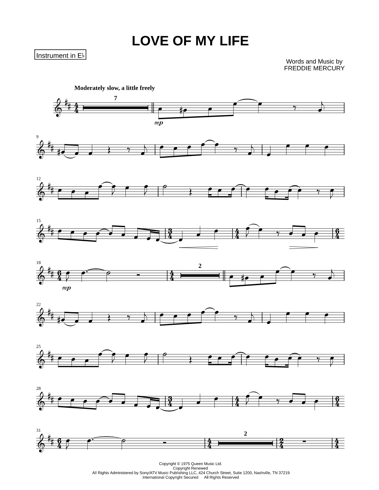 Love of My Life - Eb Instrument