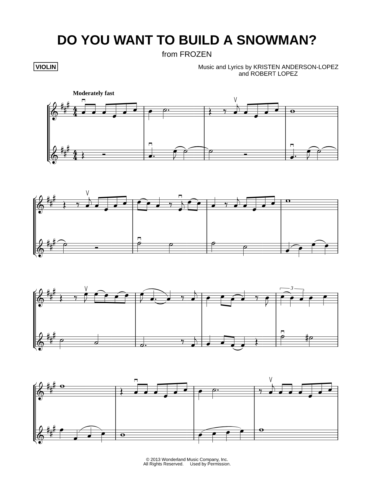 Do You Want to Build a Snowman? - Violin Duet