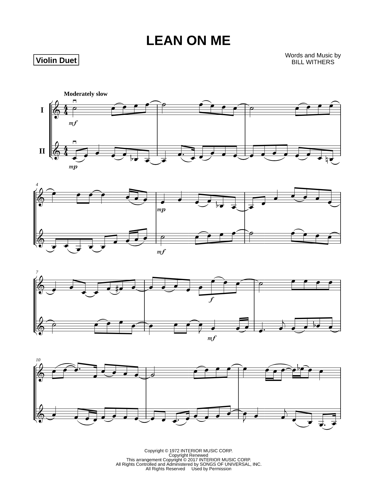 Lean on Me - Violin Duet