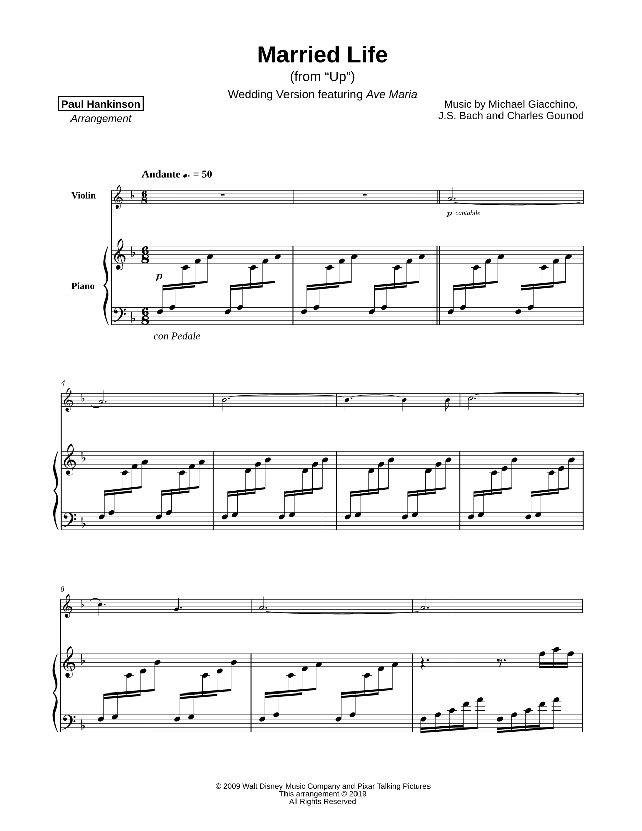 Married Life (Wedding Version feat. Ave Maria) - Violin & Piano