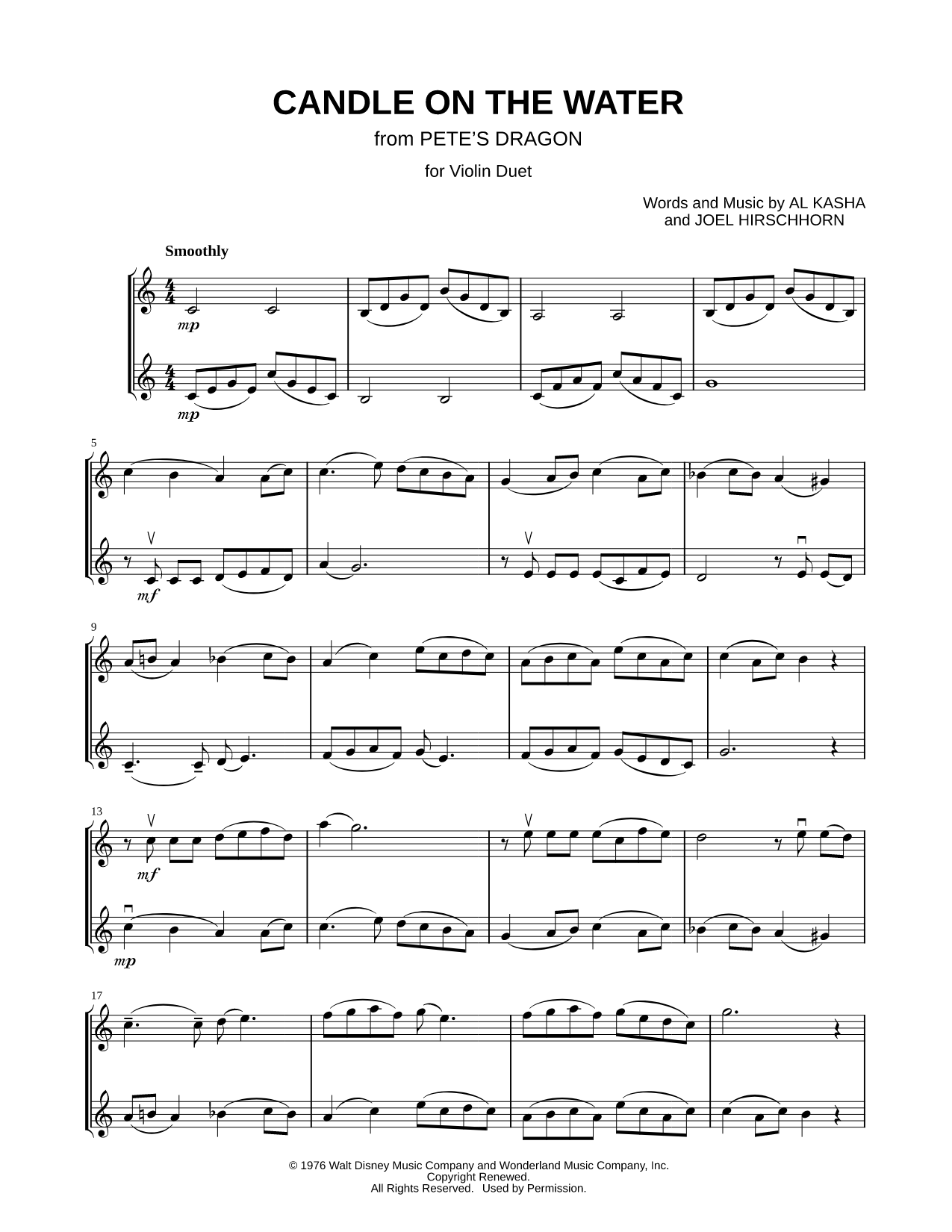 Candle on the Water - Violin Duet