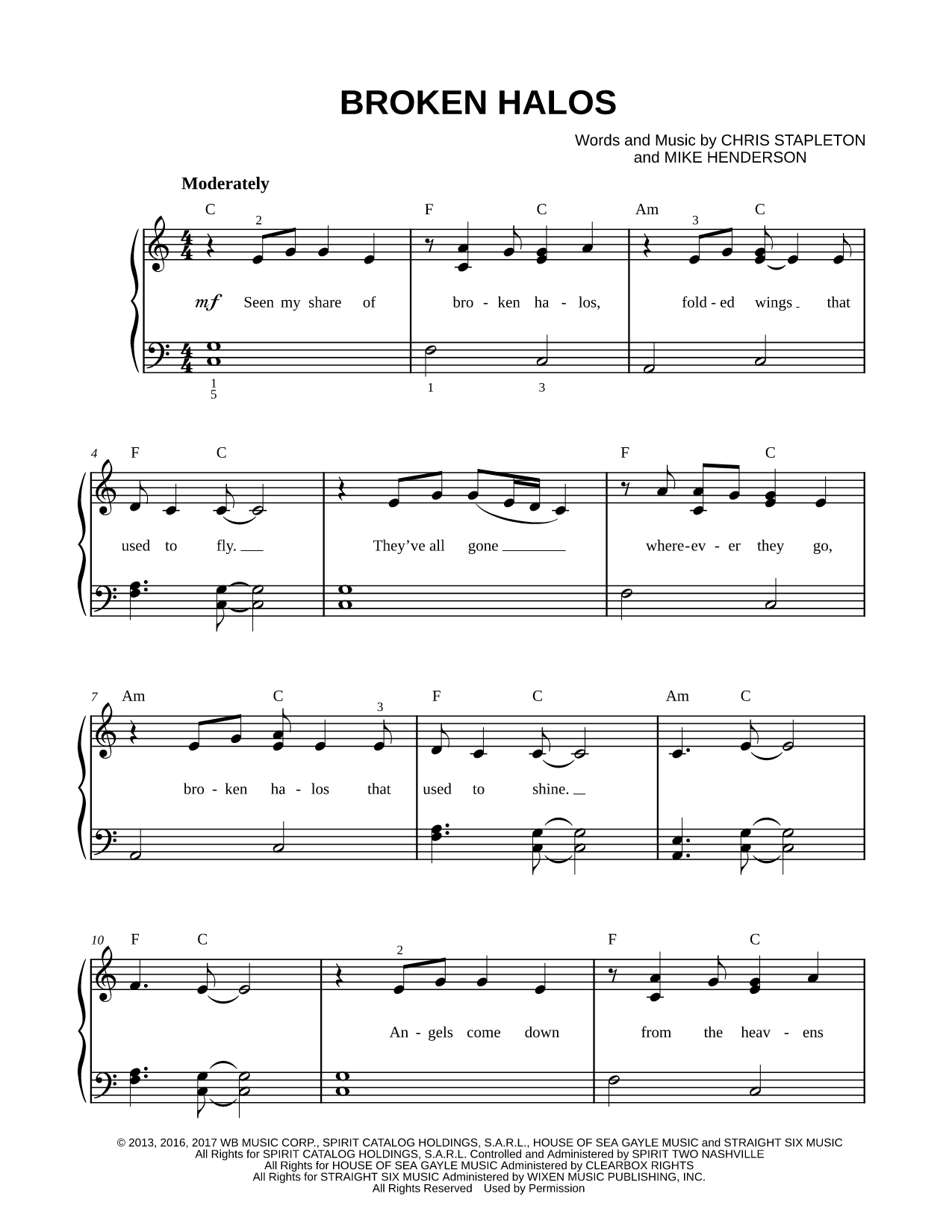 Broken Halos Sheet Music — Easy Piano