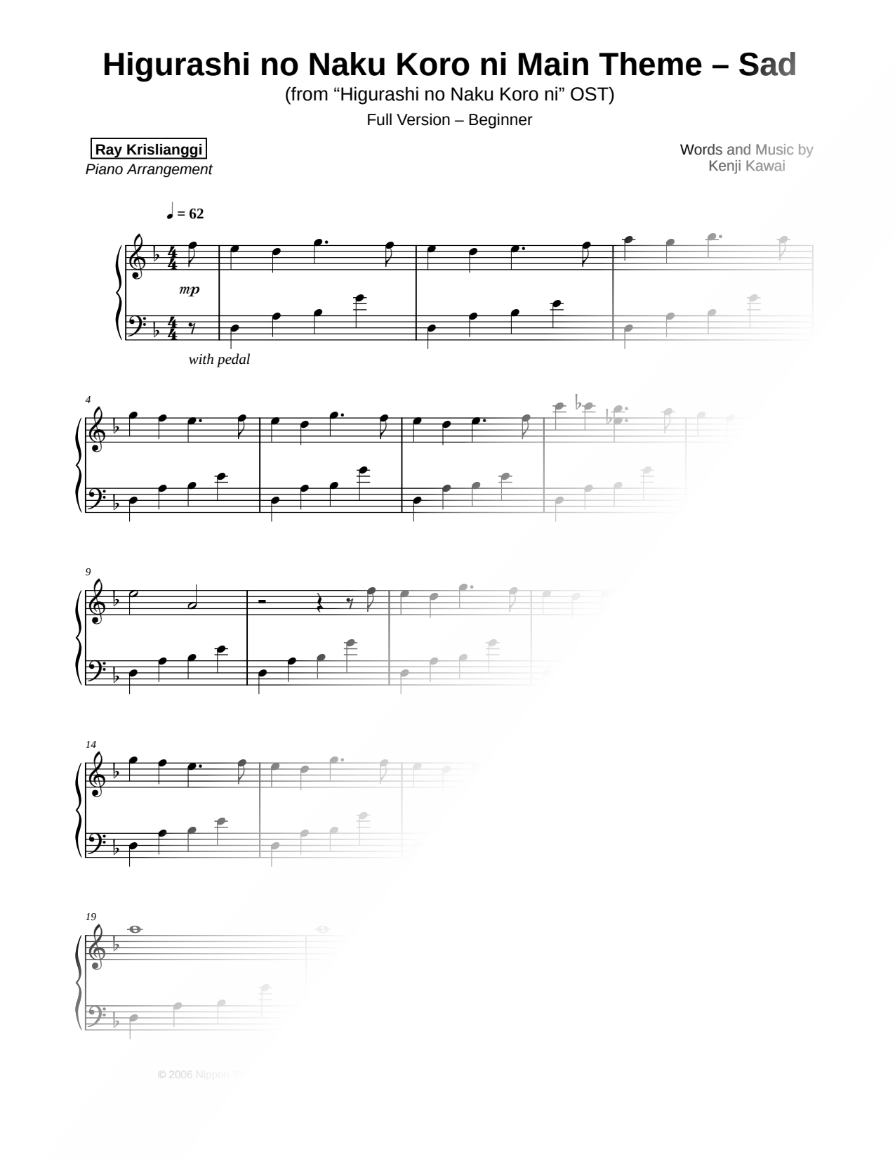 Higurashi no Naku Koro ni Main Theme - Sad [full - beginner]