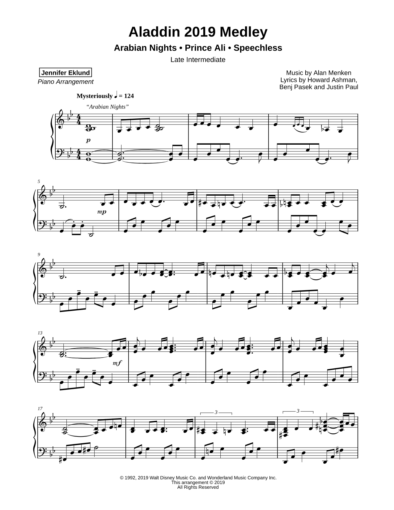 Aladdin 2019 Medley [late intermediate]