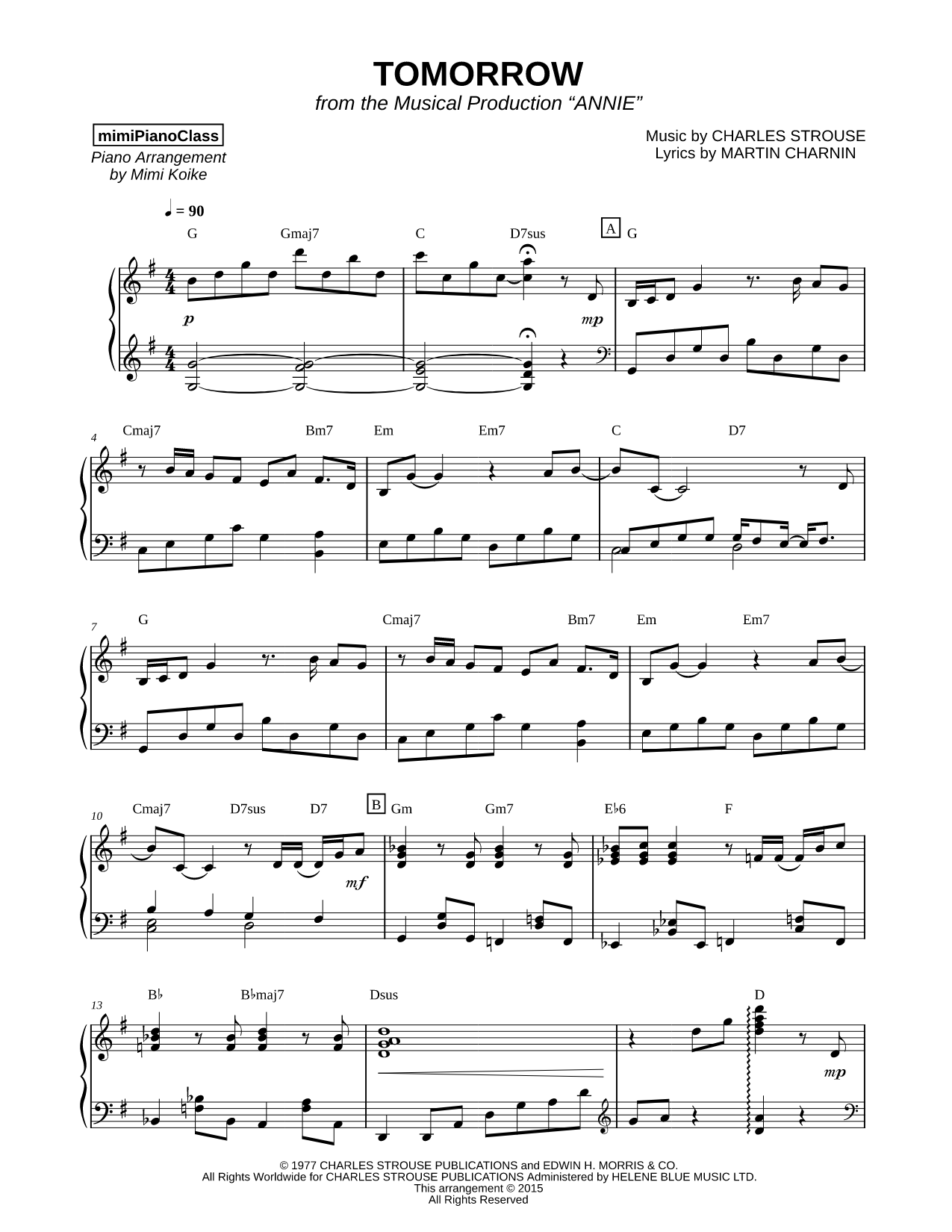 Tomorrow Sheet Music — Piano Solo