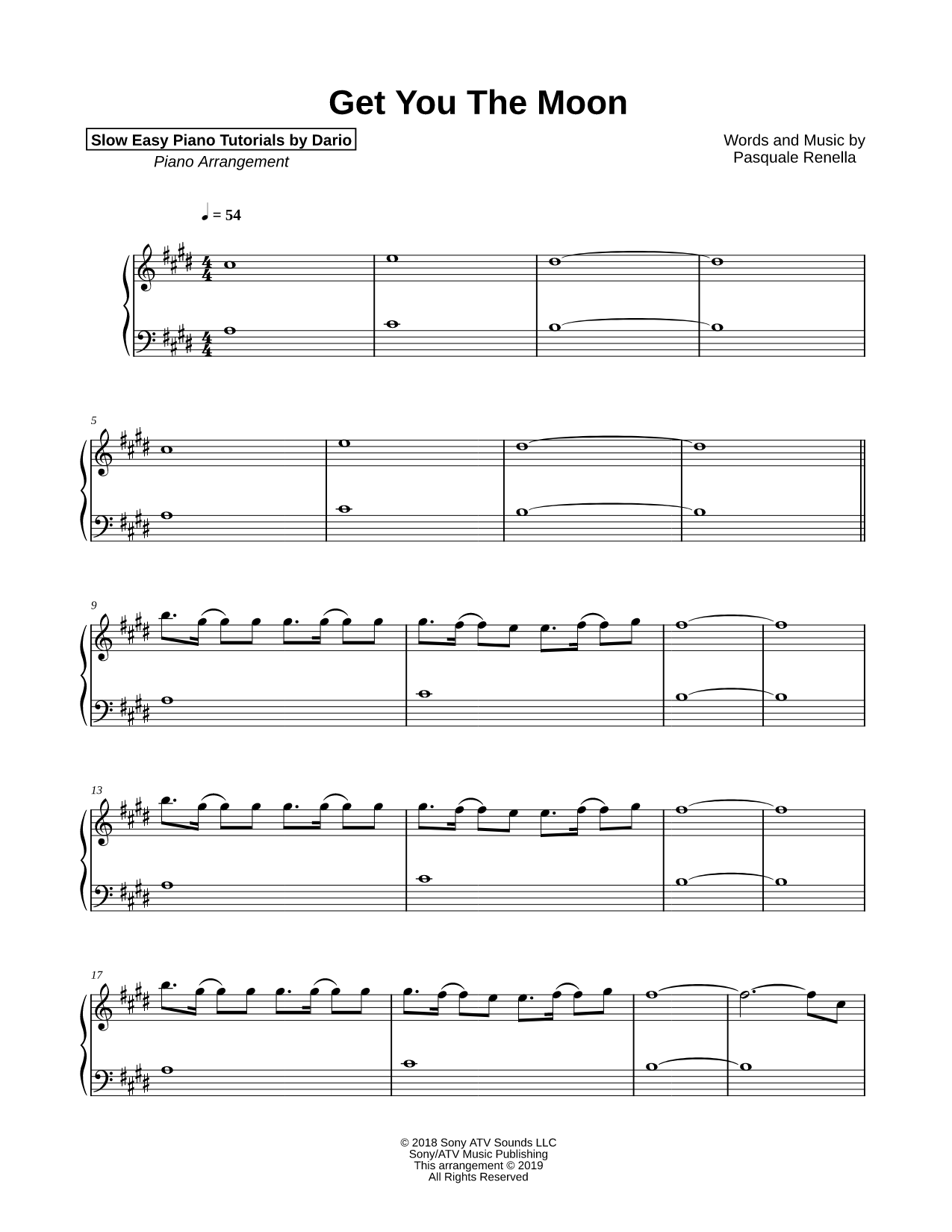 Get You the Moon [Slow Easy Piano Tutorial]