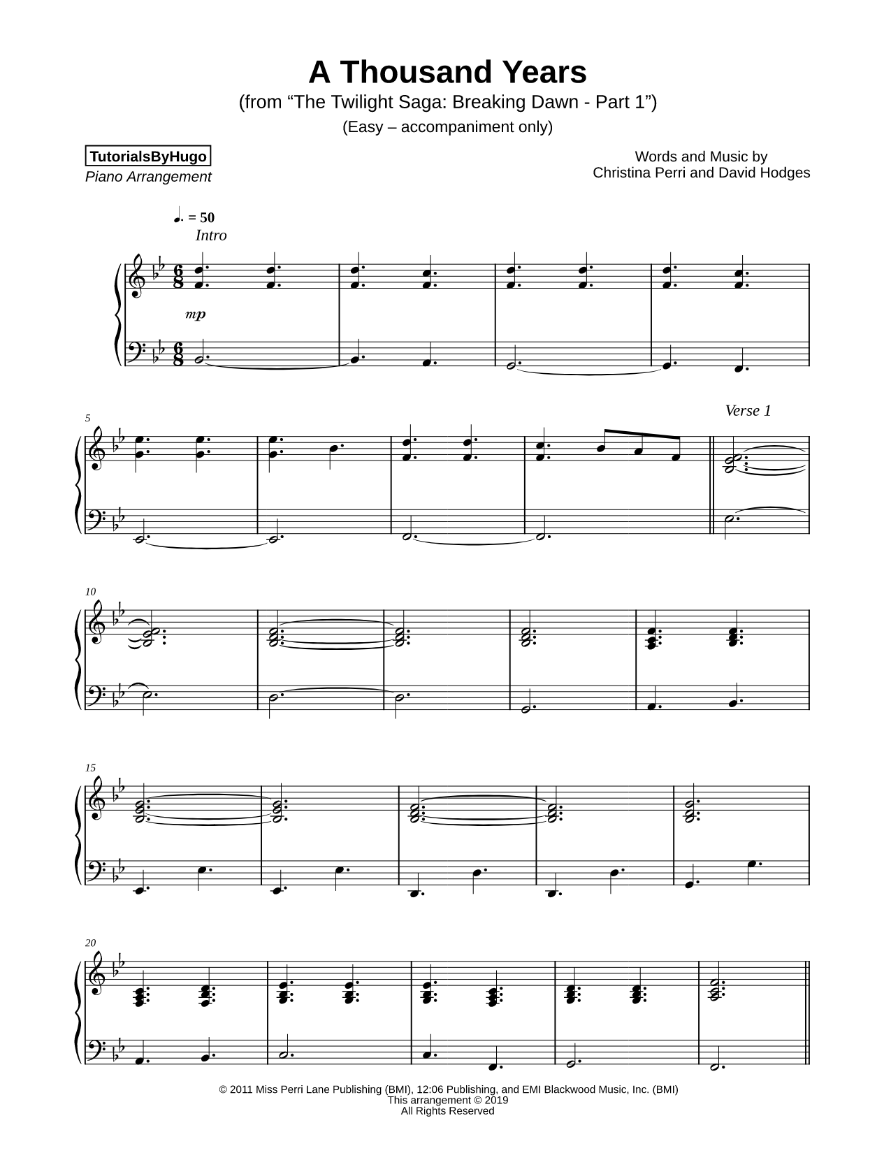 A Thousand Years [easy - accompaniment only]