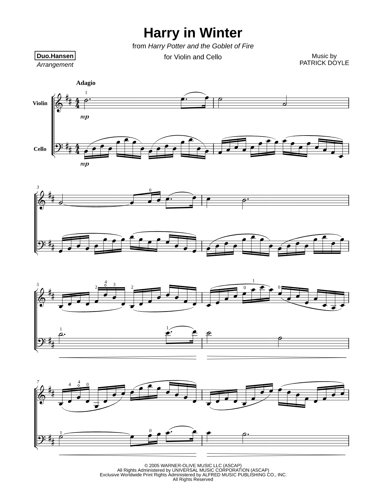 Harry in Winter - Violin & Cello