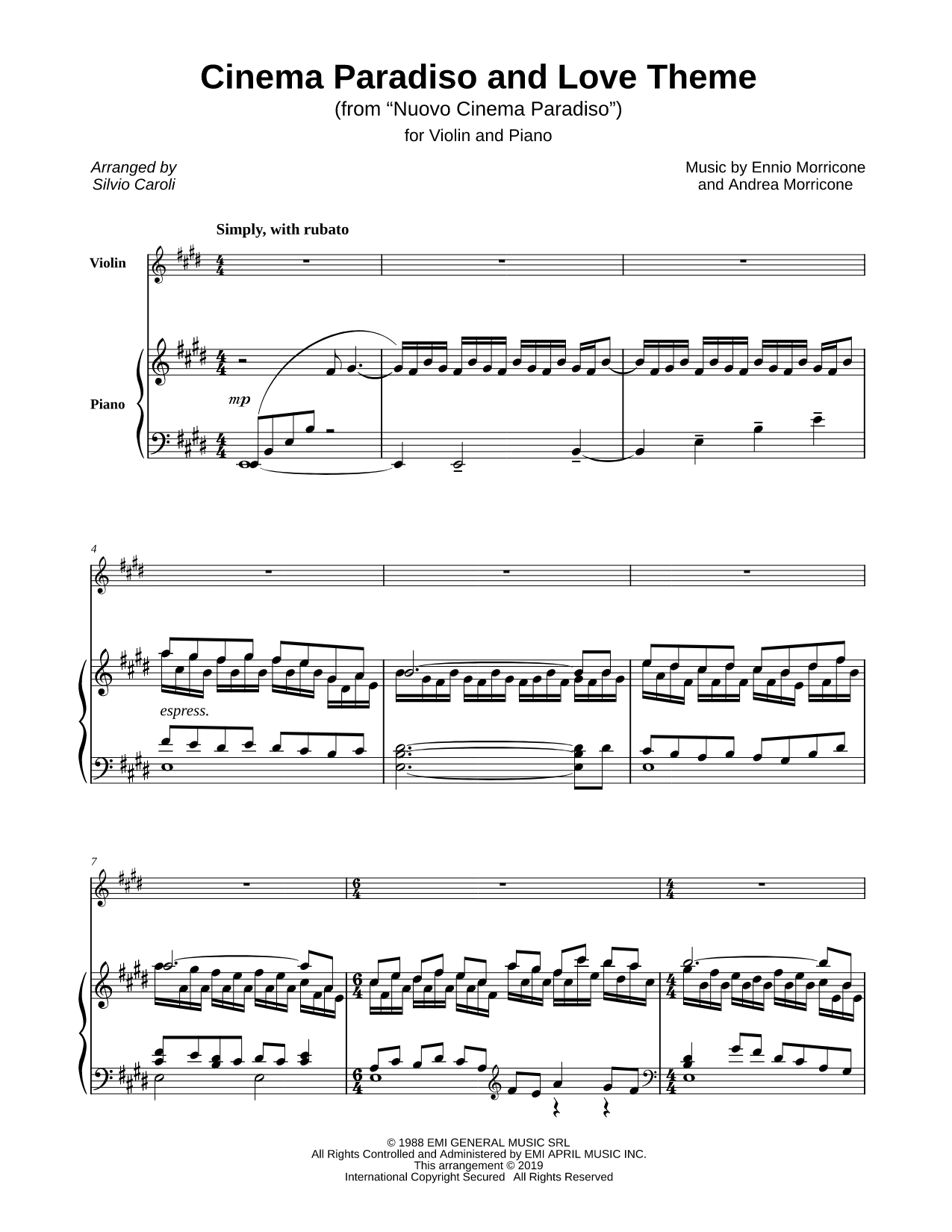 Cinema Paradiso and Love Theme - Violin & Piano