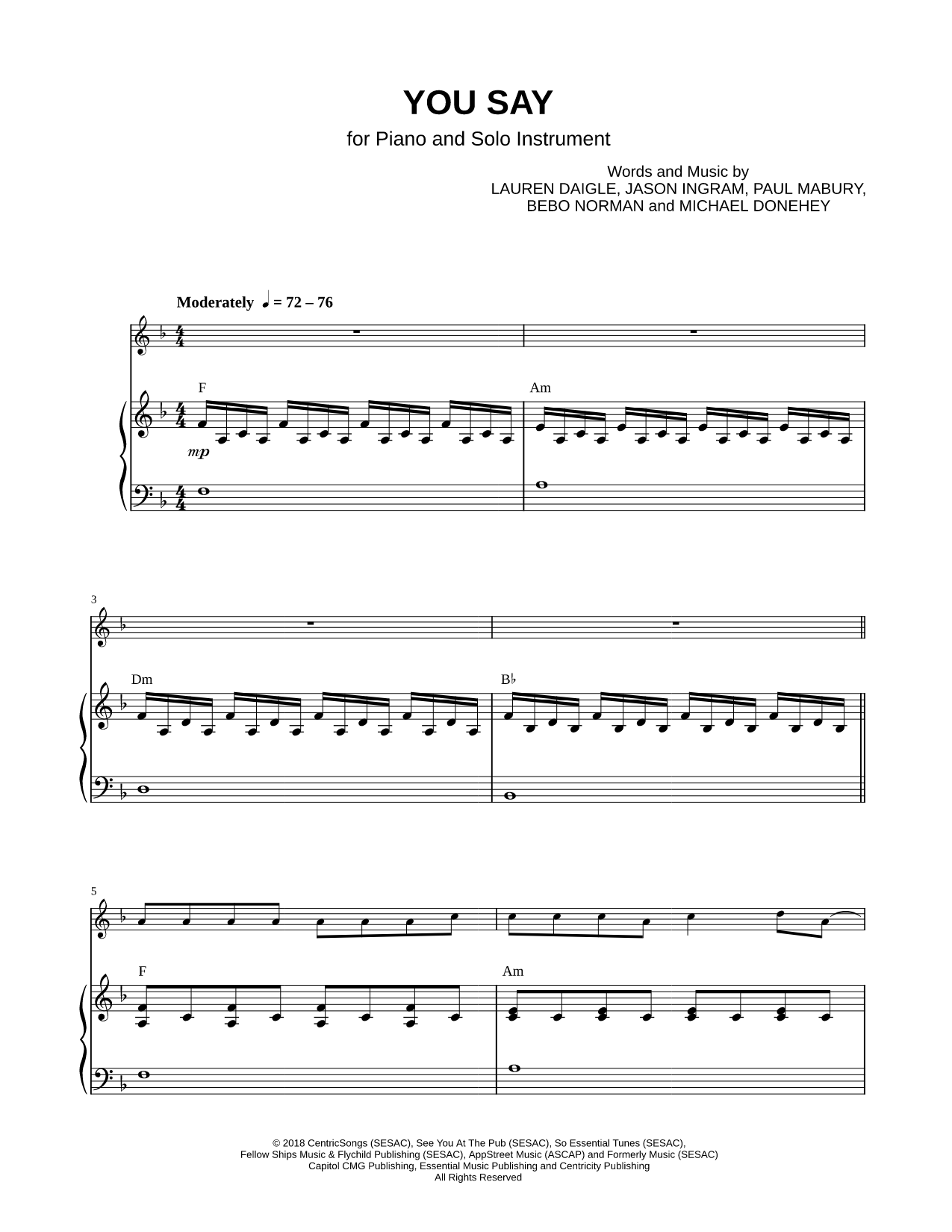 You Say - Piano Accompaniment
