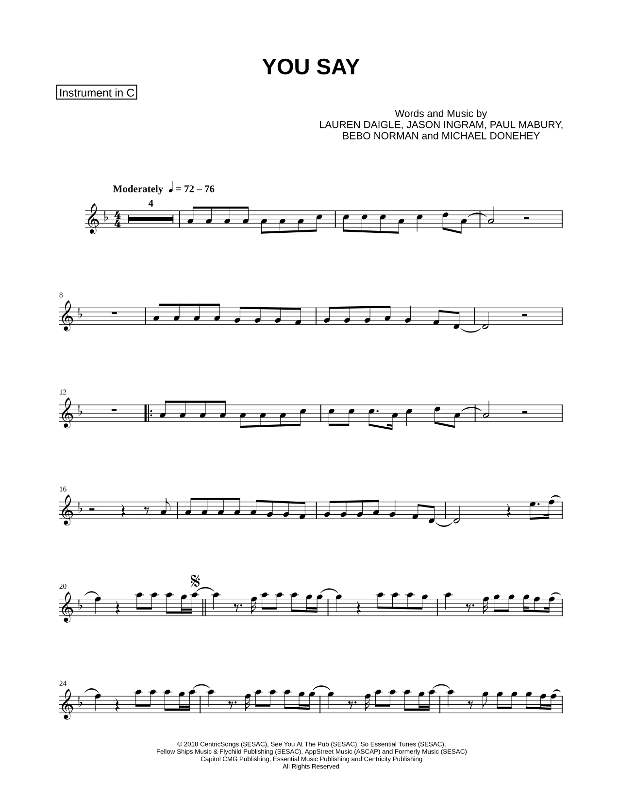 You Say - C Instrument