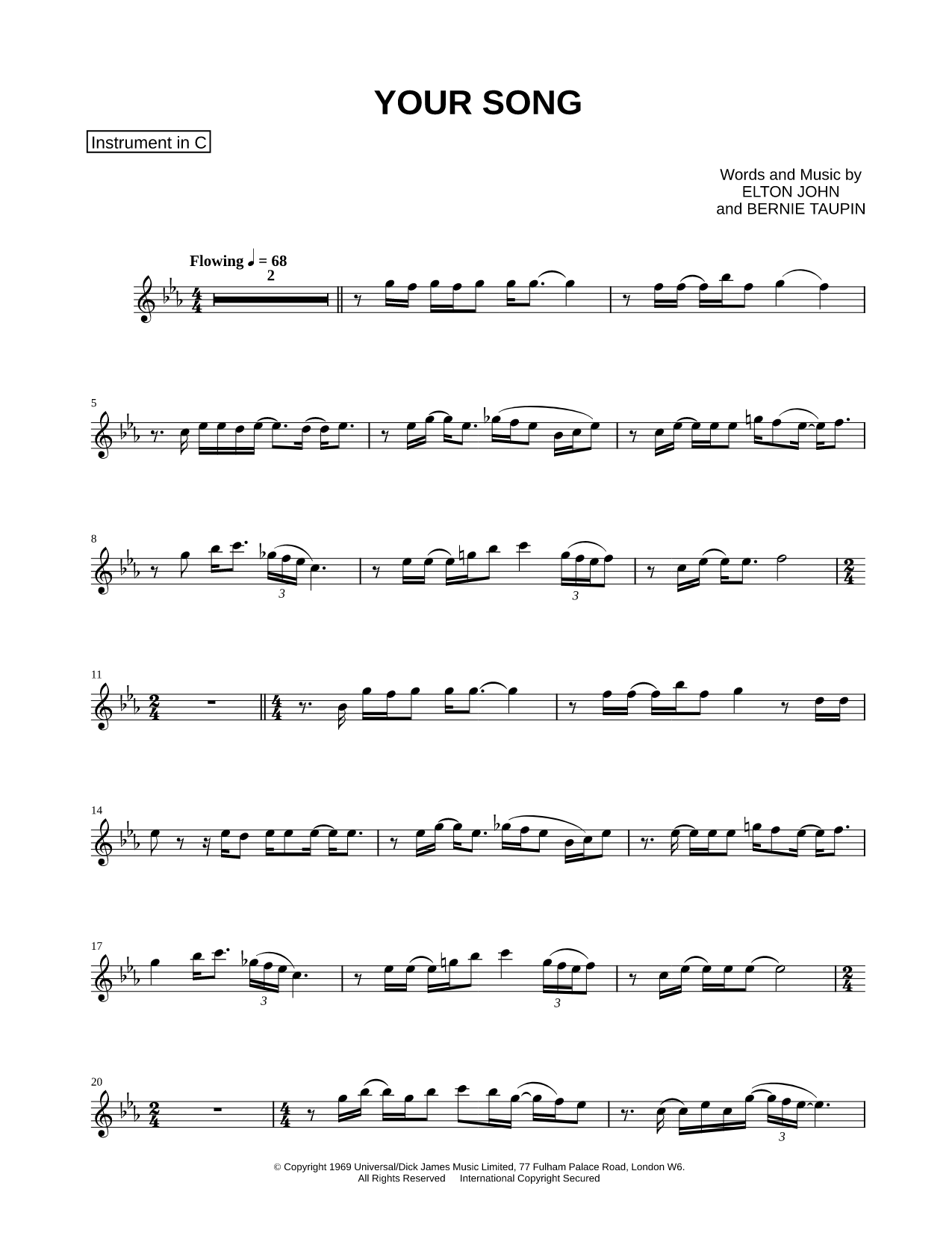 Your Song - C Instrument