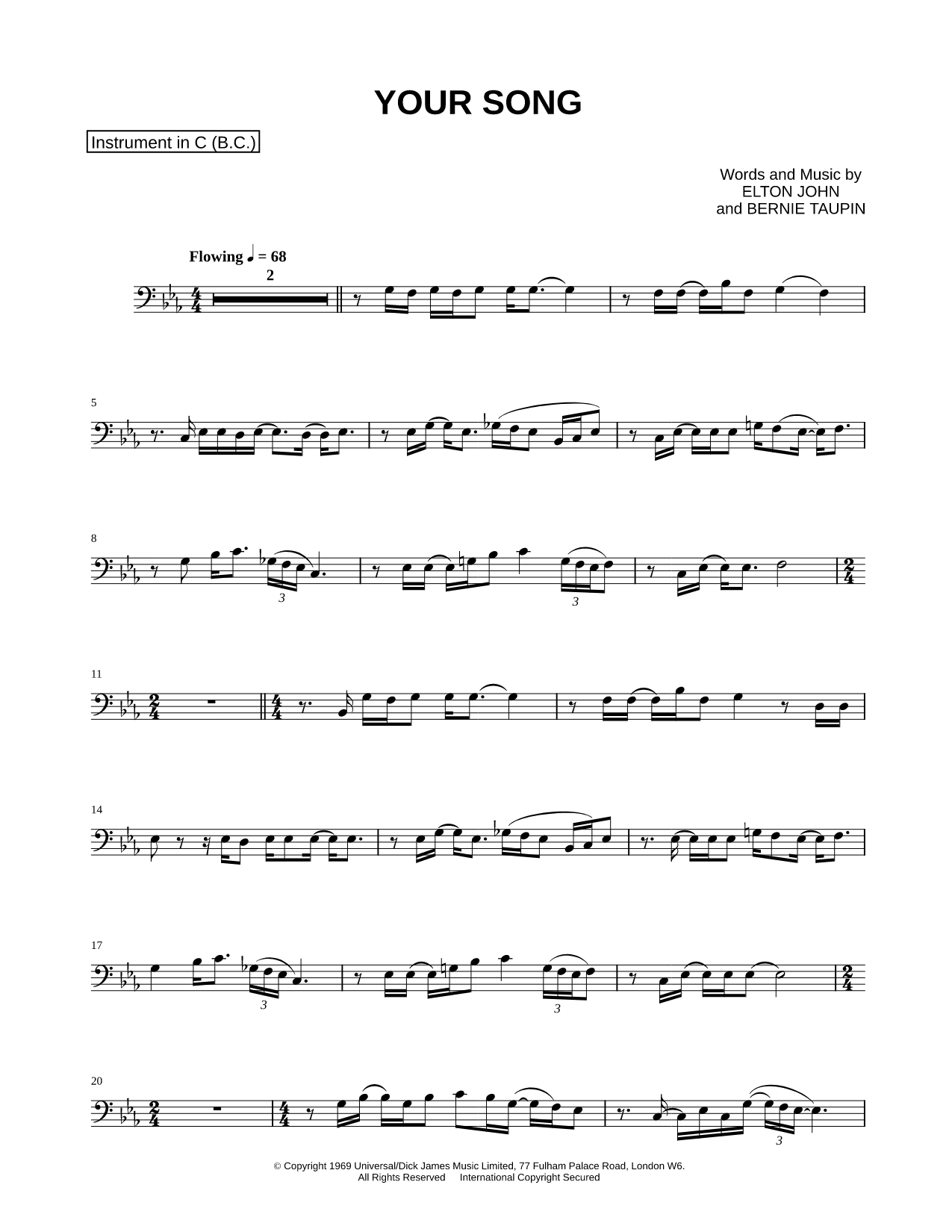 Your Song - Bass Clef Instrument