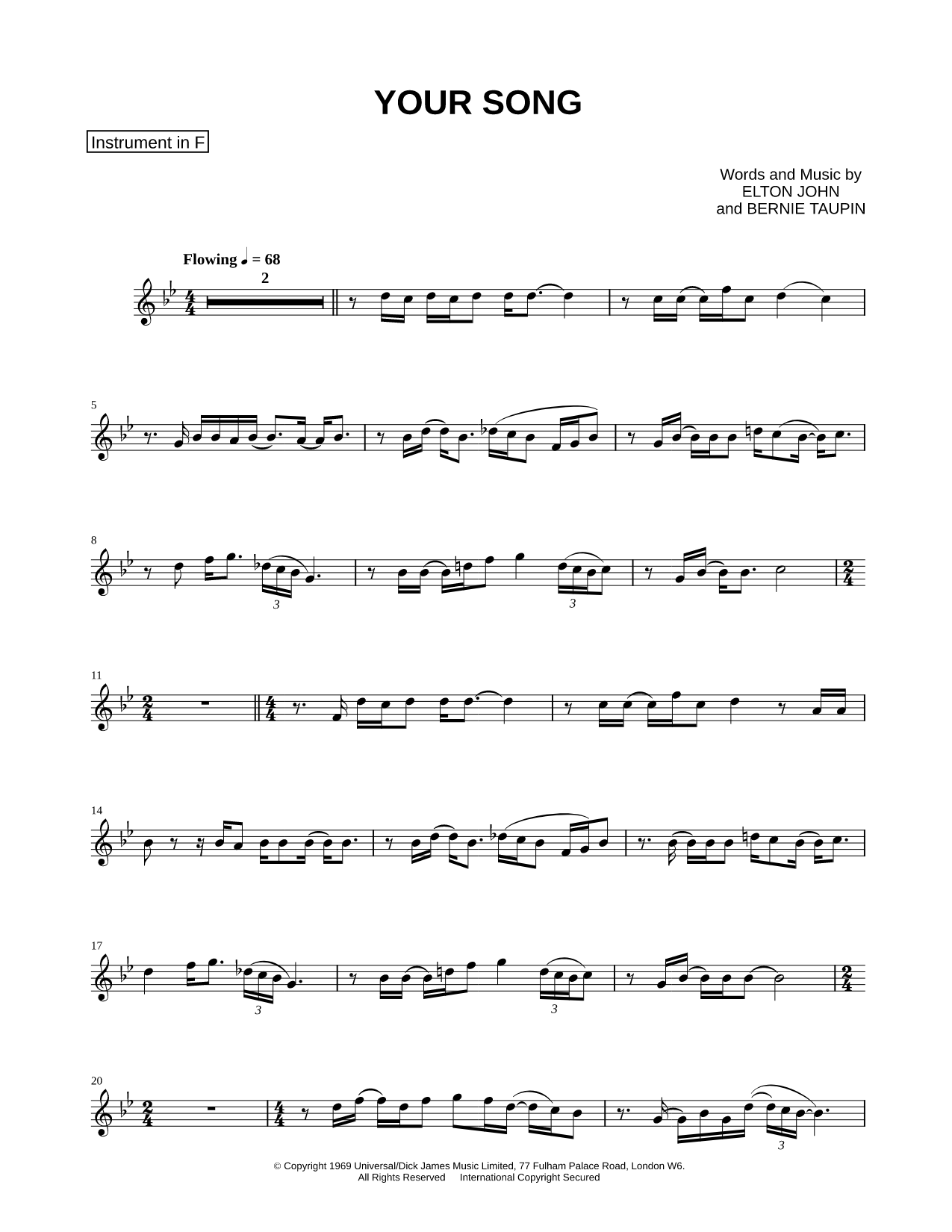 Your Song - F Instrument