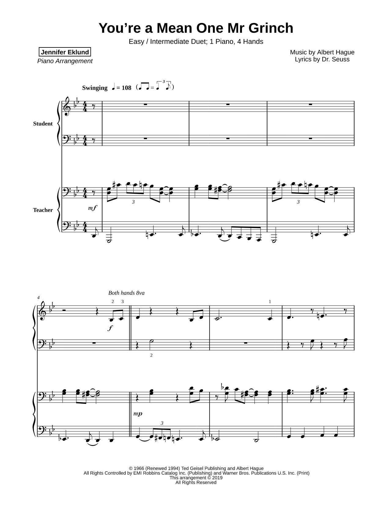 You're a Mean One, Mr. Grinch [easy / intermediate duet]