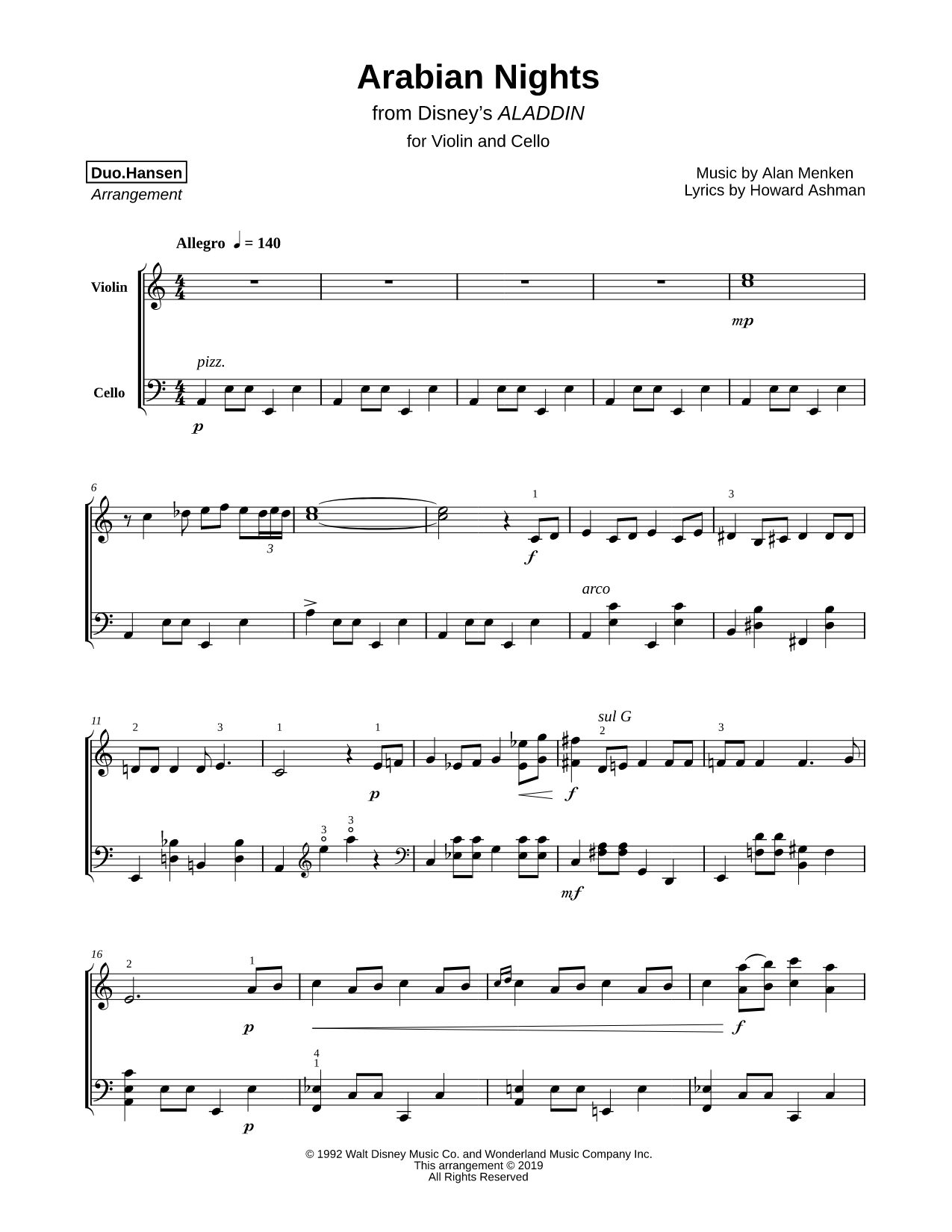 Arabian Nights - Violin & Cello