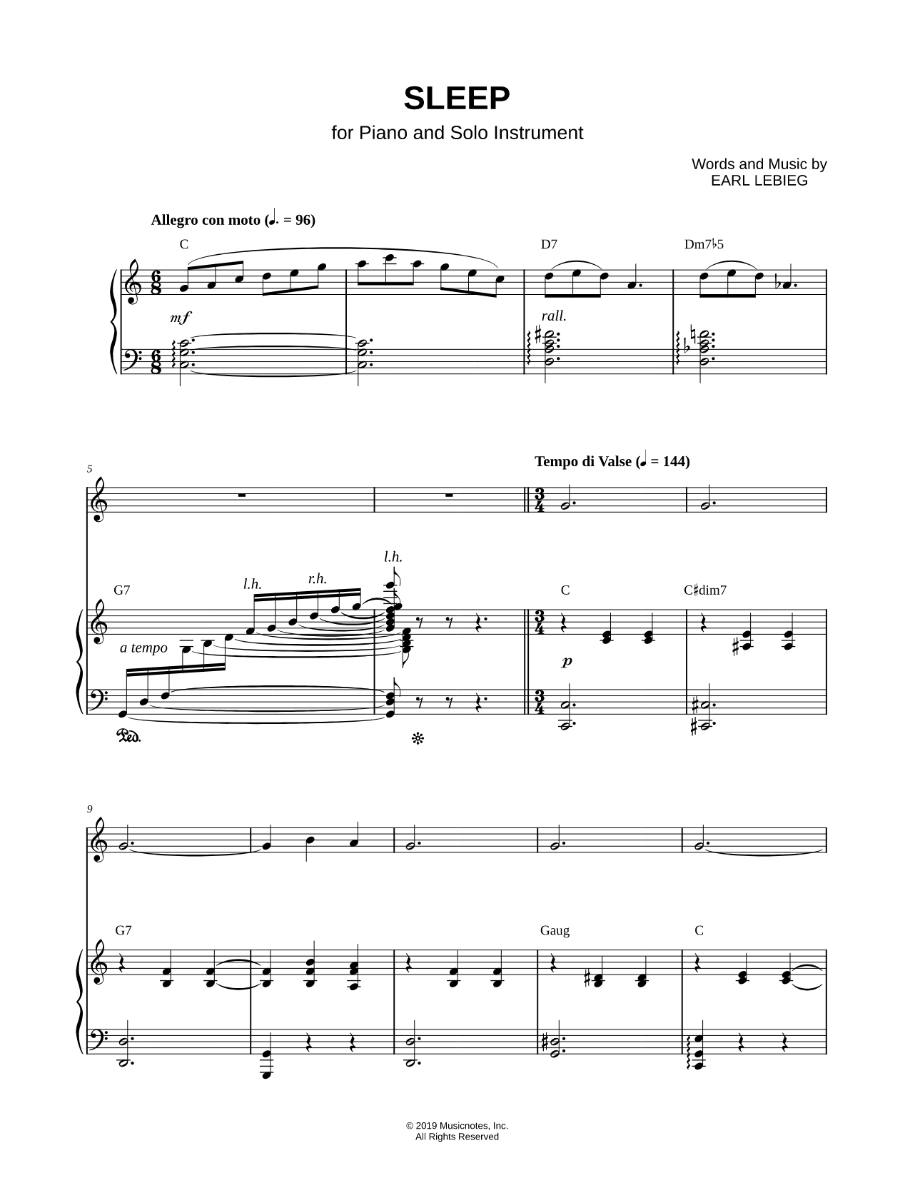 Sleep - Piano Accompaniment