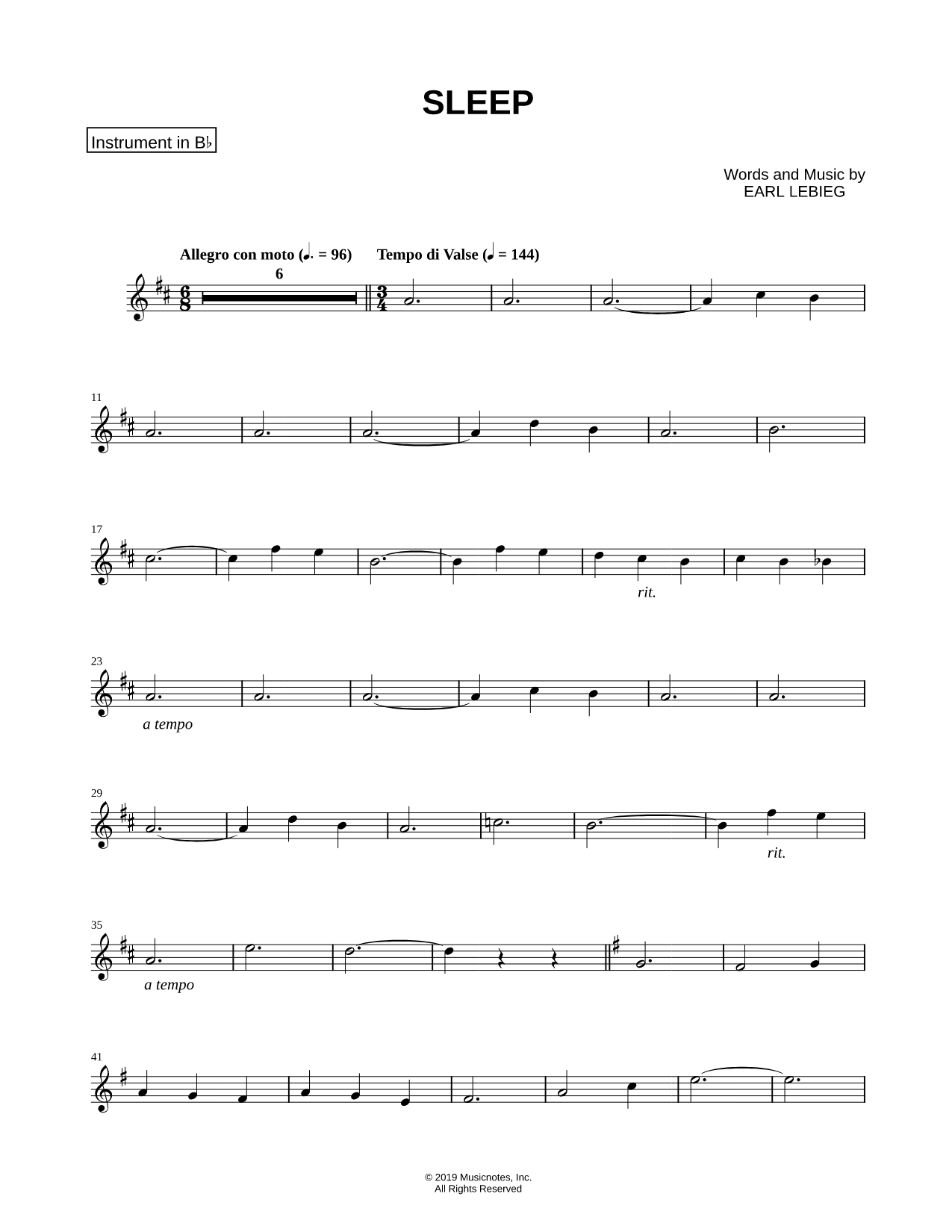 Sleep - Bb Instrument