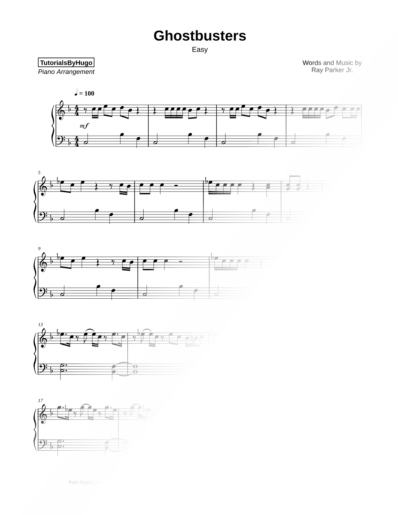 Ghostbusters [easy] Sheet Music — Piano Solo