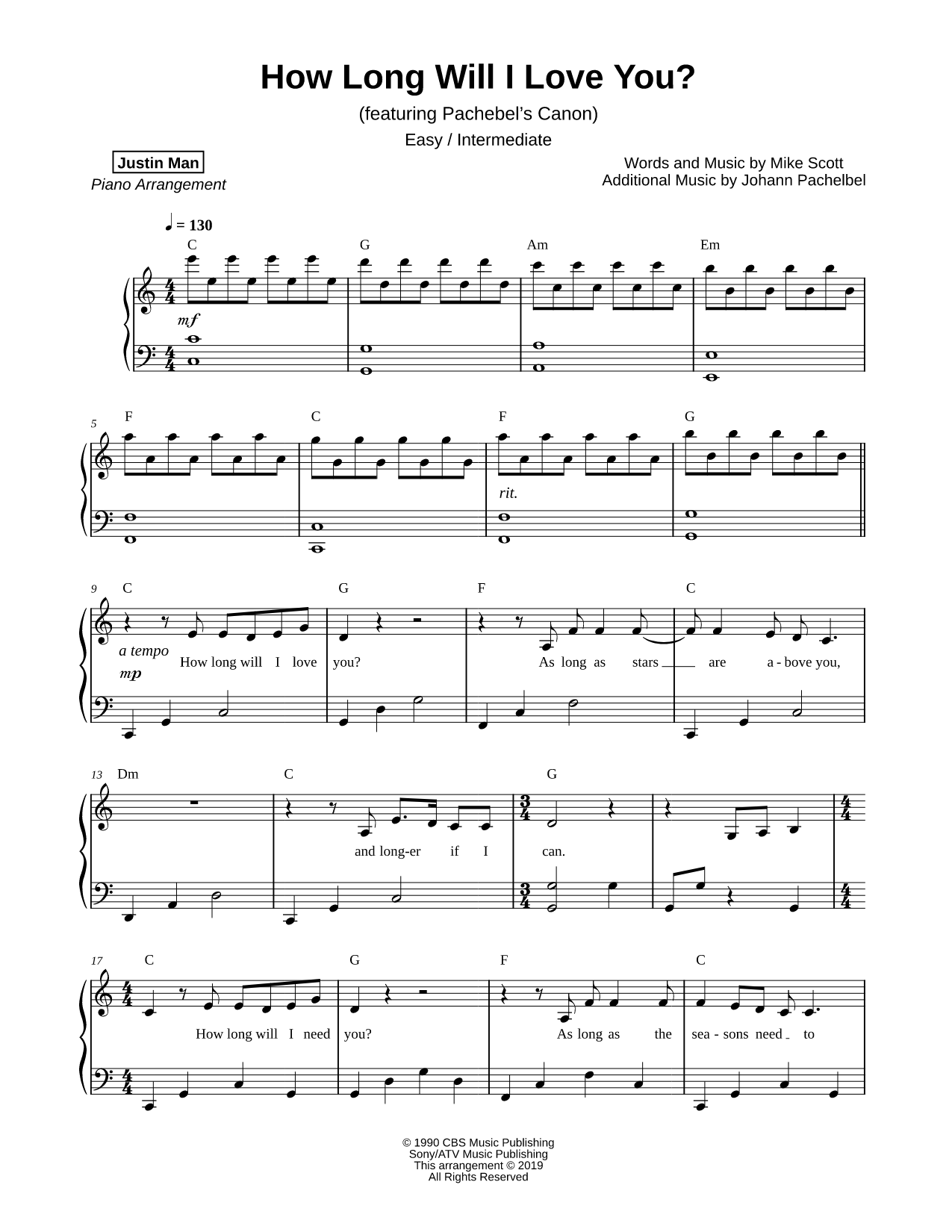 How Long Will I Love You? (feat. Pachelbel's Canon) [easy / intermediate]