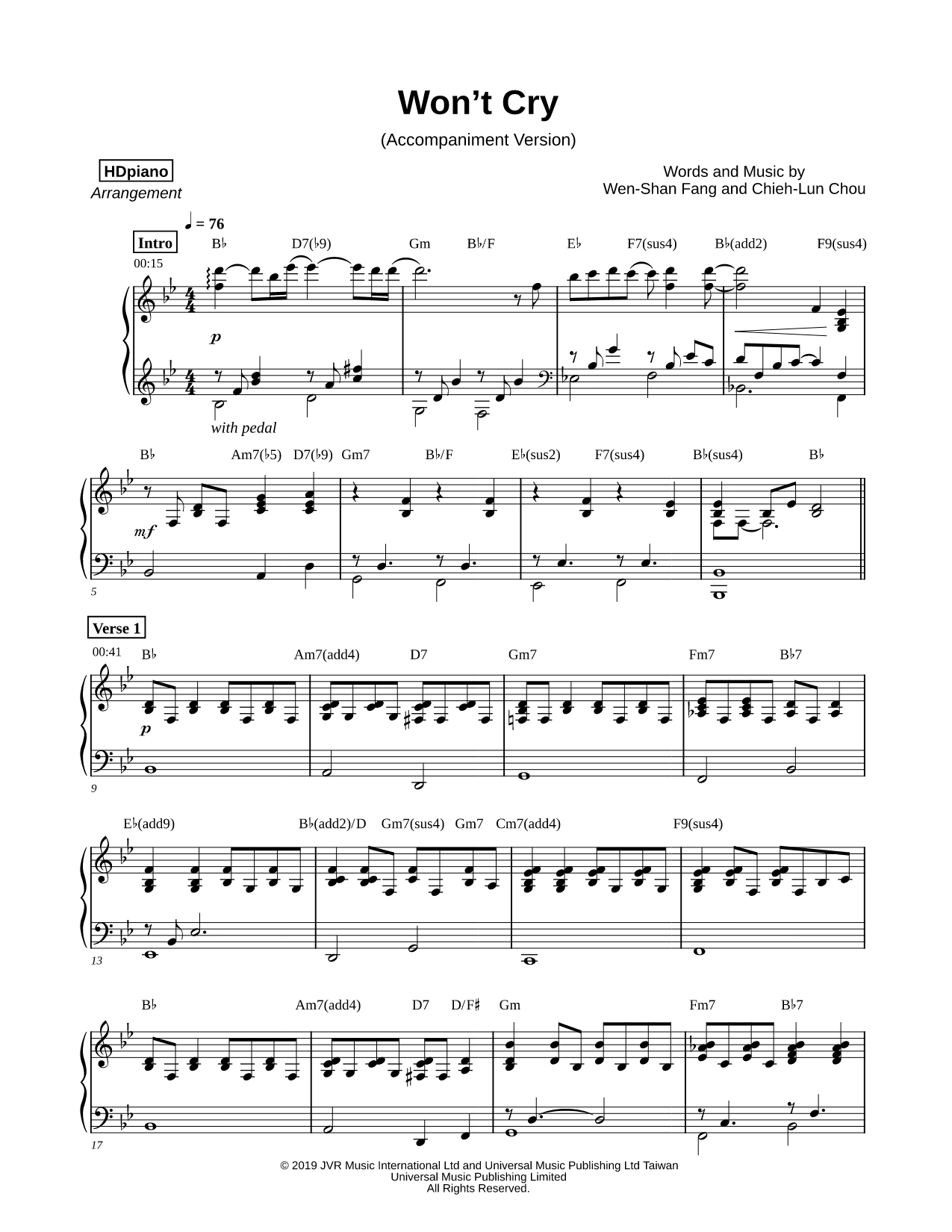 Won't Cry [accompaniment version]