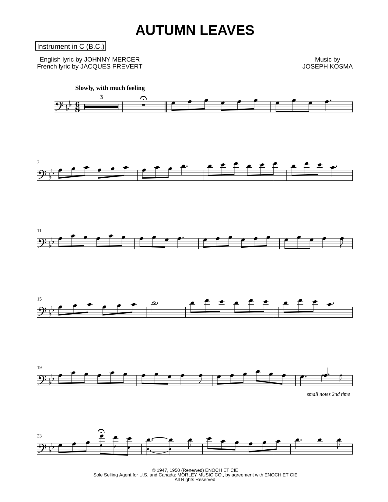 Autumn Leaves - Bass Clef Instrument